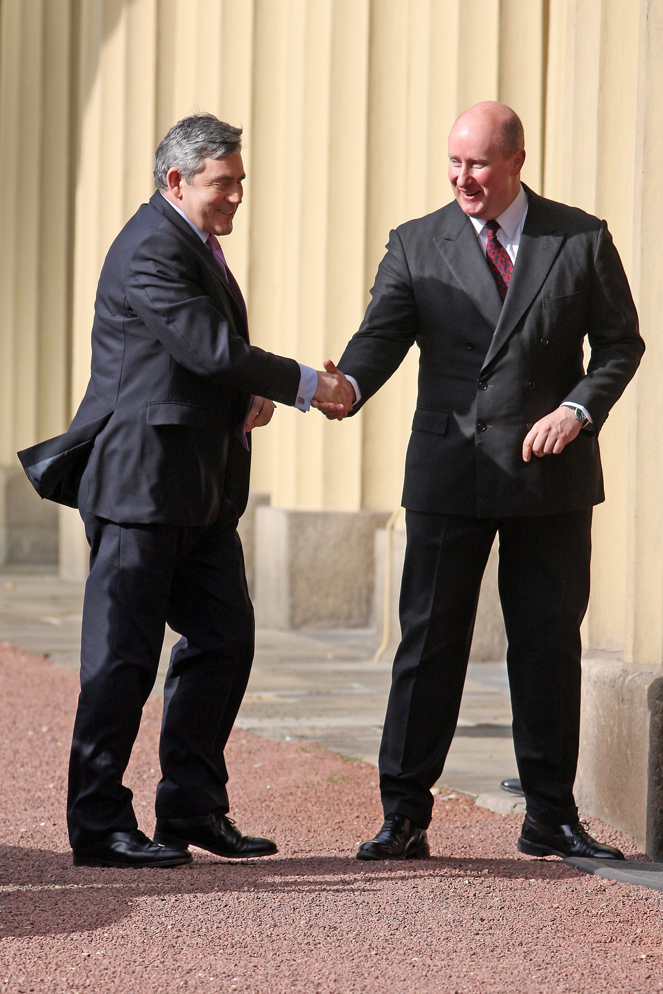 Geidt welcomes the outgoing prime minister Gordon Brown to Buckingham Palace after Labour’s defeat in the 2010 general election