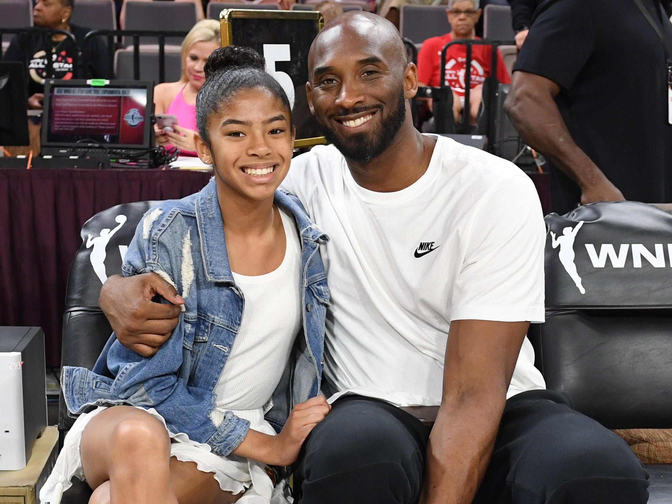 File: NBA player Kobe Bryant with daughter Gianna Bryant at WNBA All-Star Game in 2018