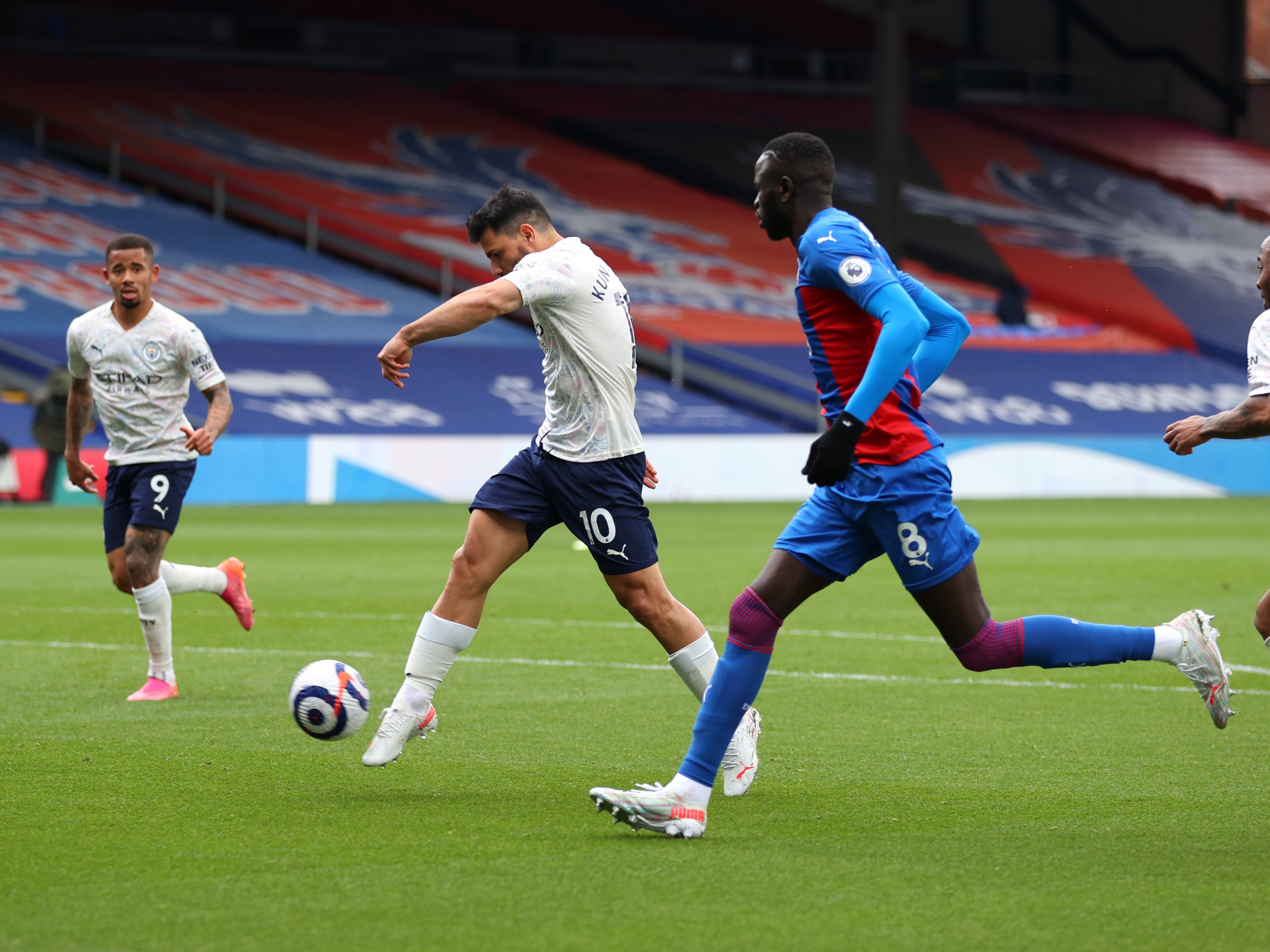 Sergio Aguero fires Manchester City in front against Crystal Palace