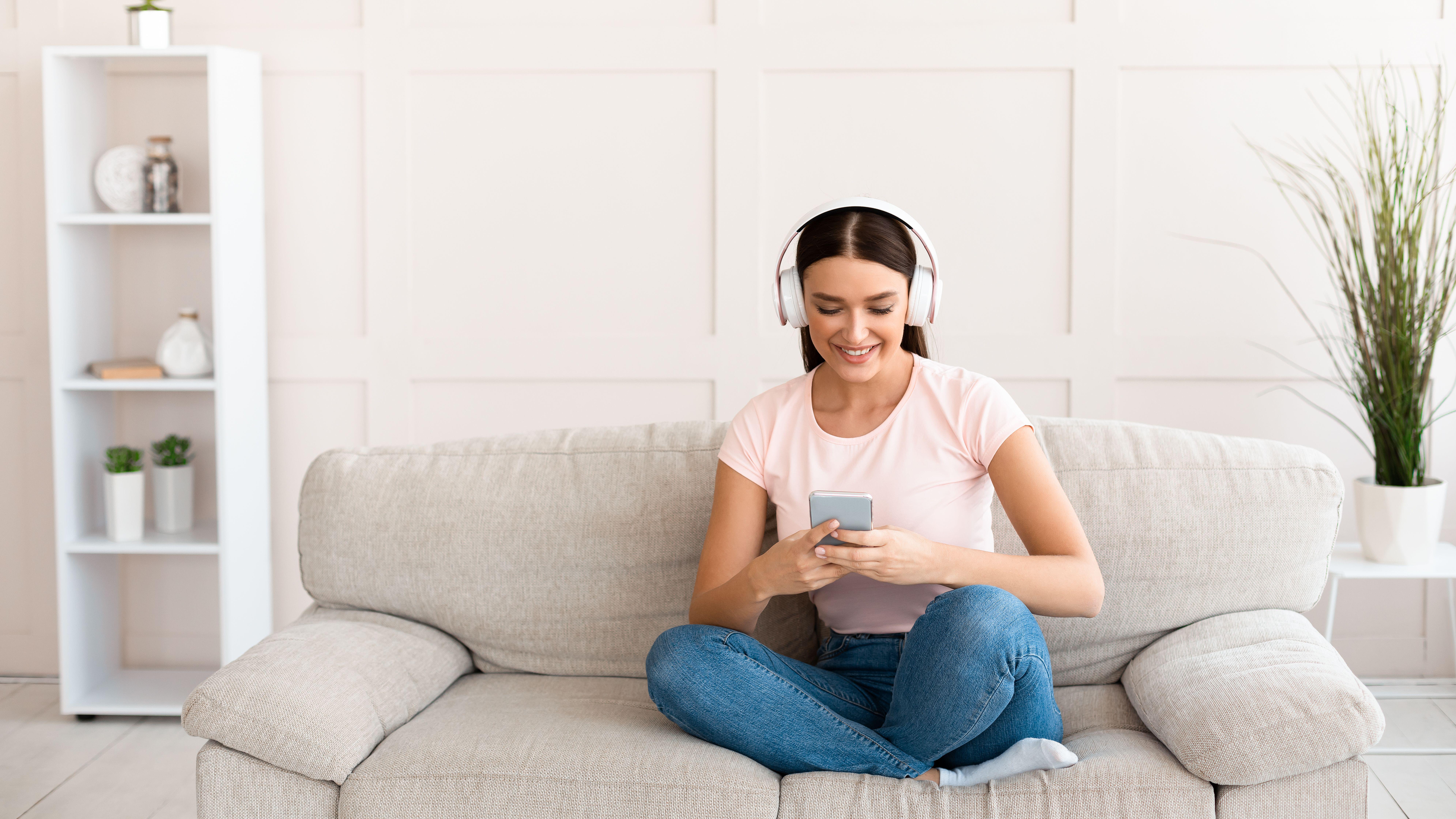 Woman listening to podcast