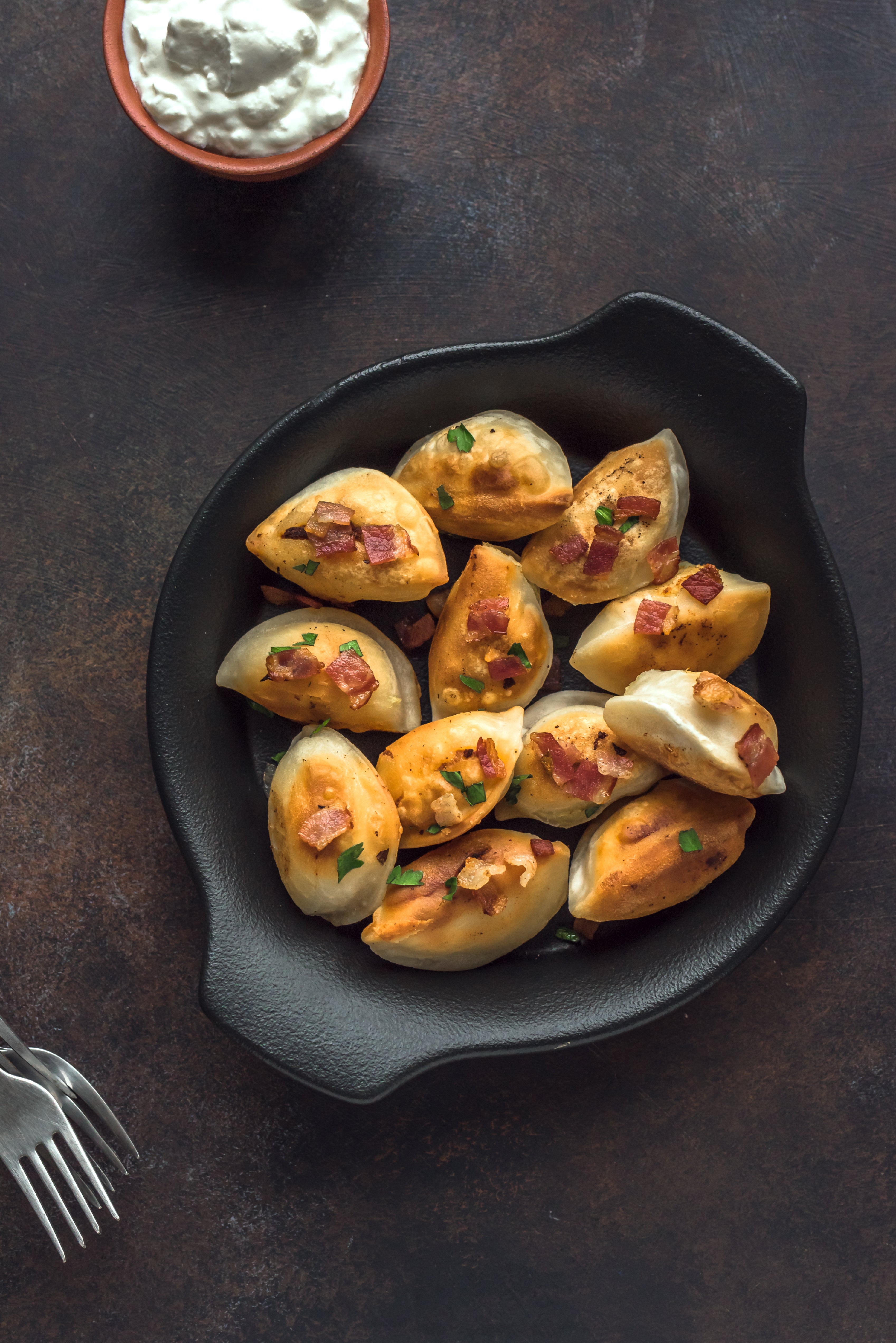 Roast the pierogies for a crisp, golden skin but a soft, pillowy filling