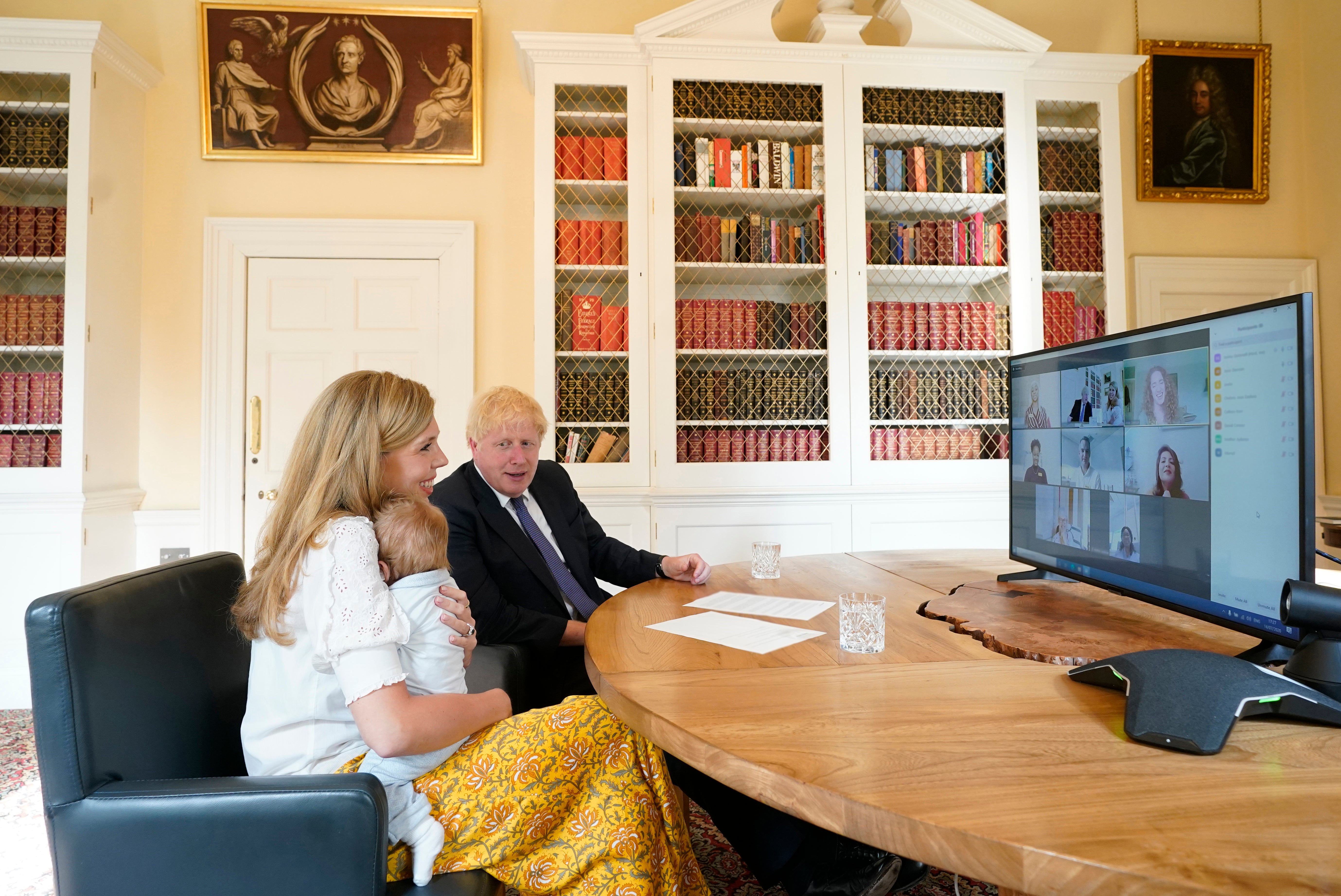 The couple with Wilf in the Downing Street study last year