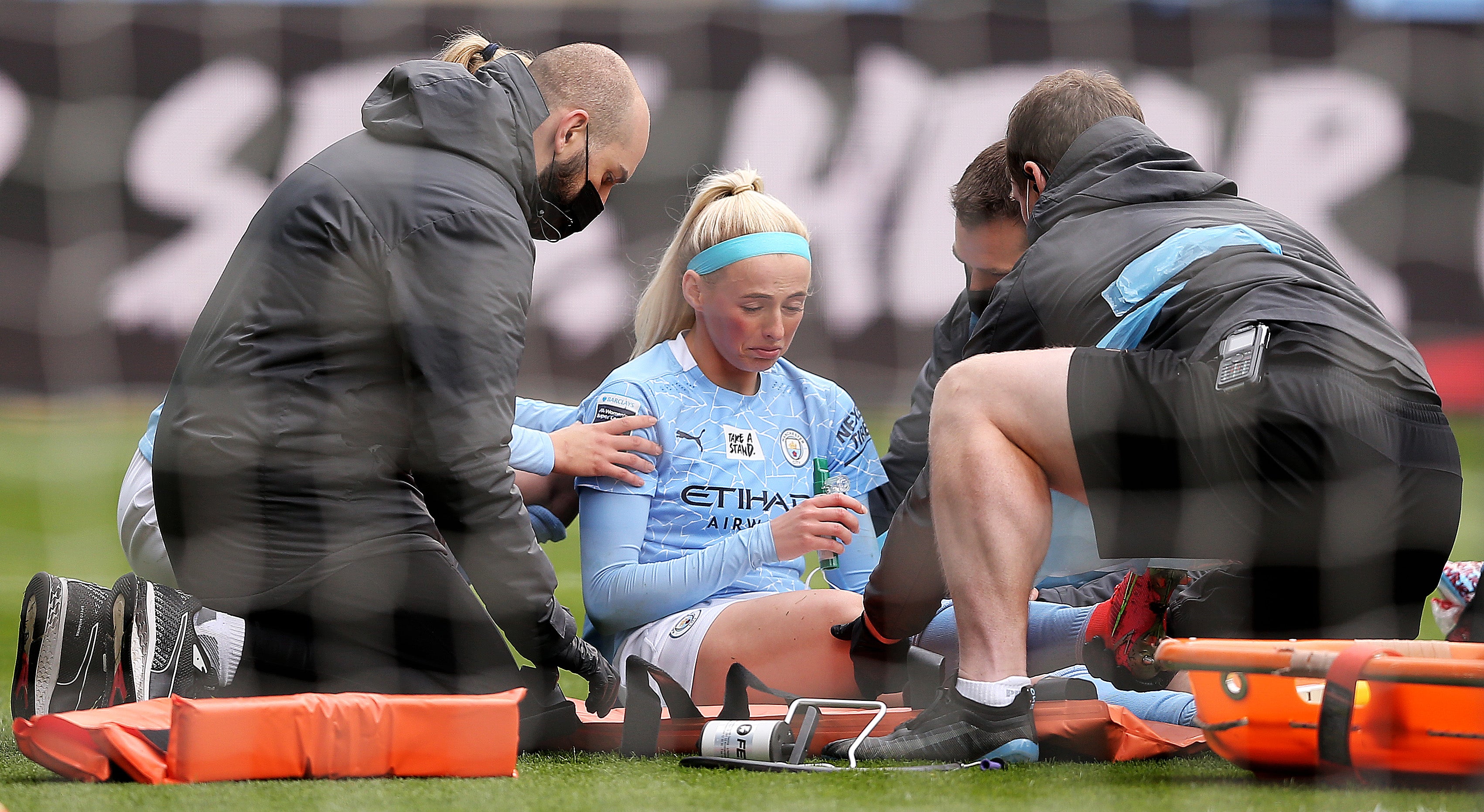 Chloe Kelly had to be stretchered off the pitch after suffering the injury on Saturday