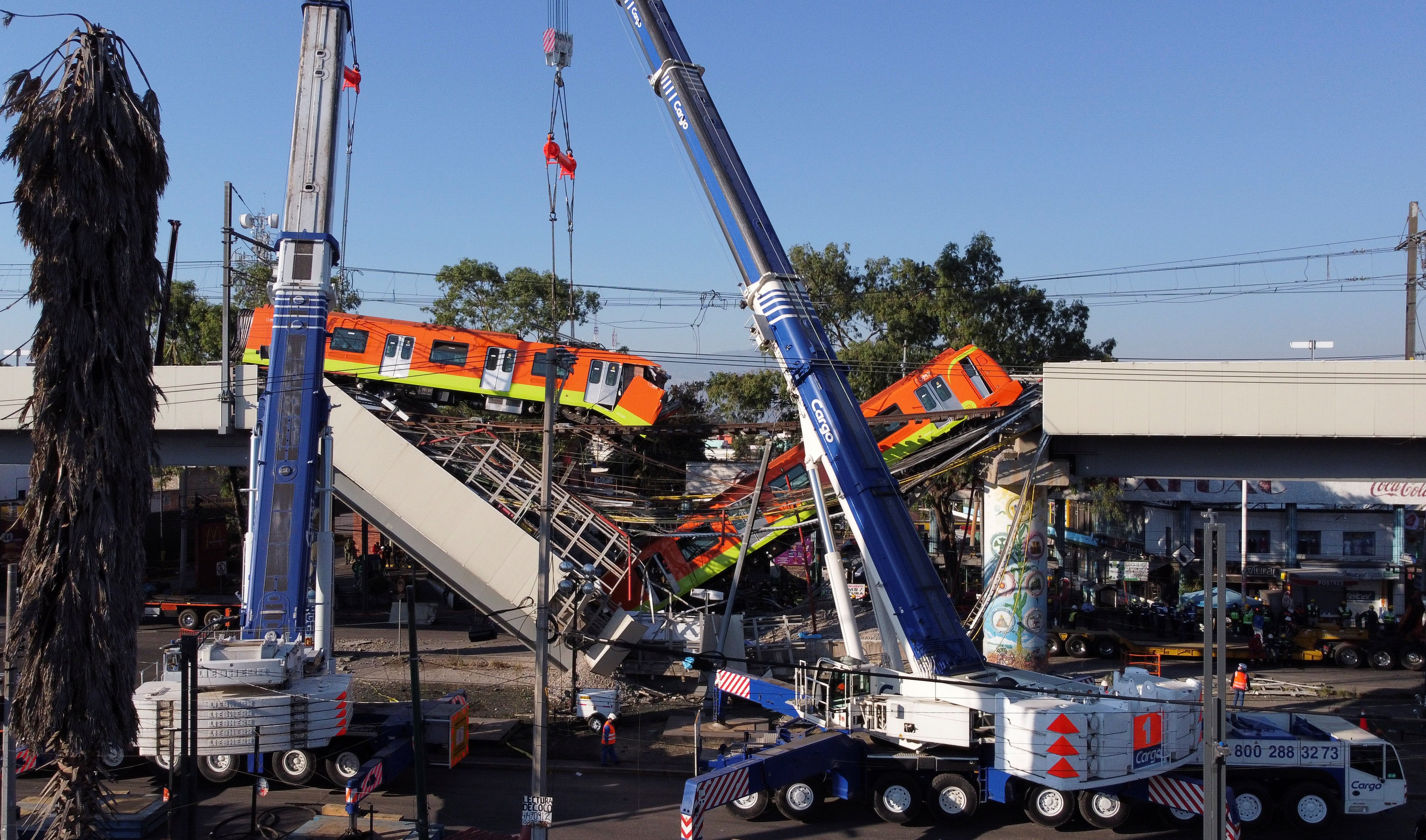 The metro overpass in Mexico City partially collapsed on Monday night