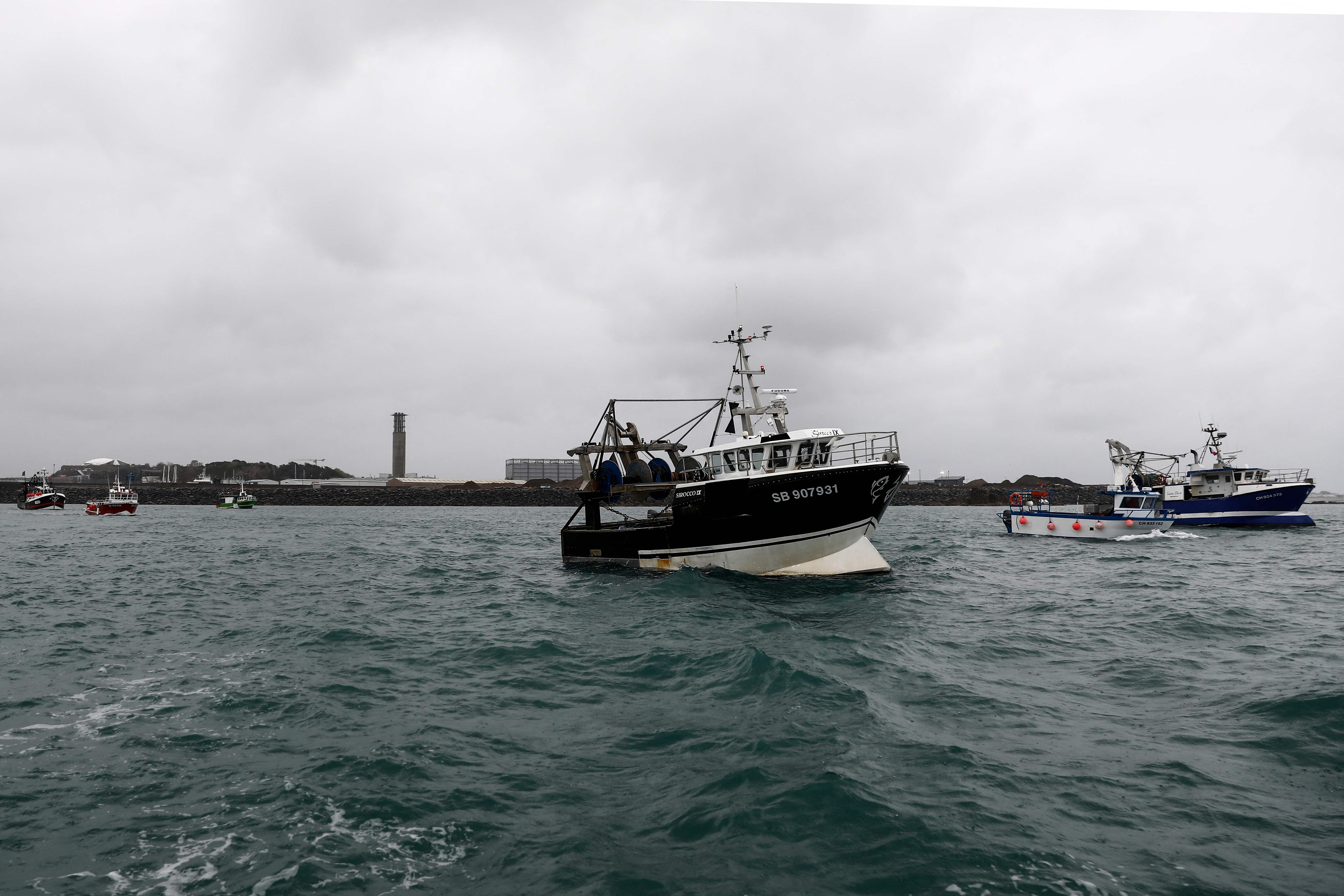 French fishing boats protesting outside St Helier