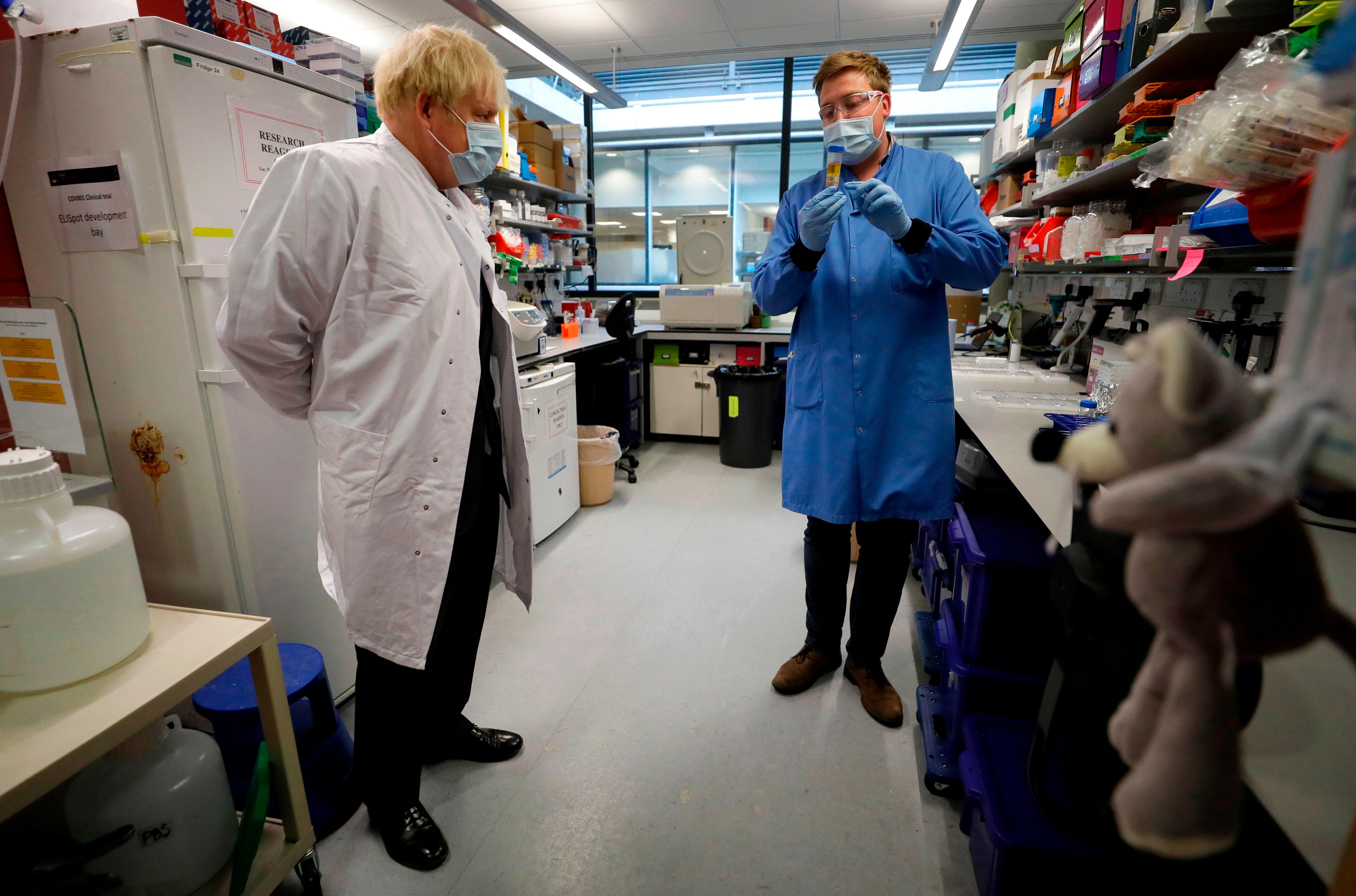 Johnson on a visit to the Jenner Institute in Oxford, where he met scientists leading the vaccine research