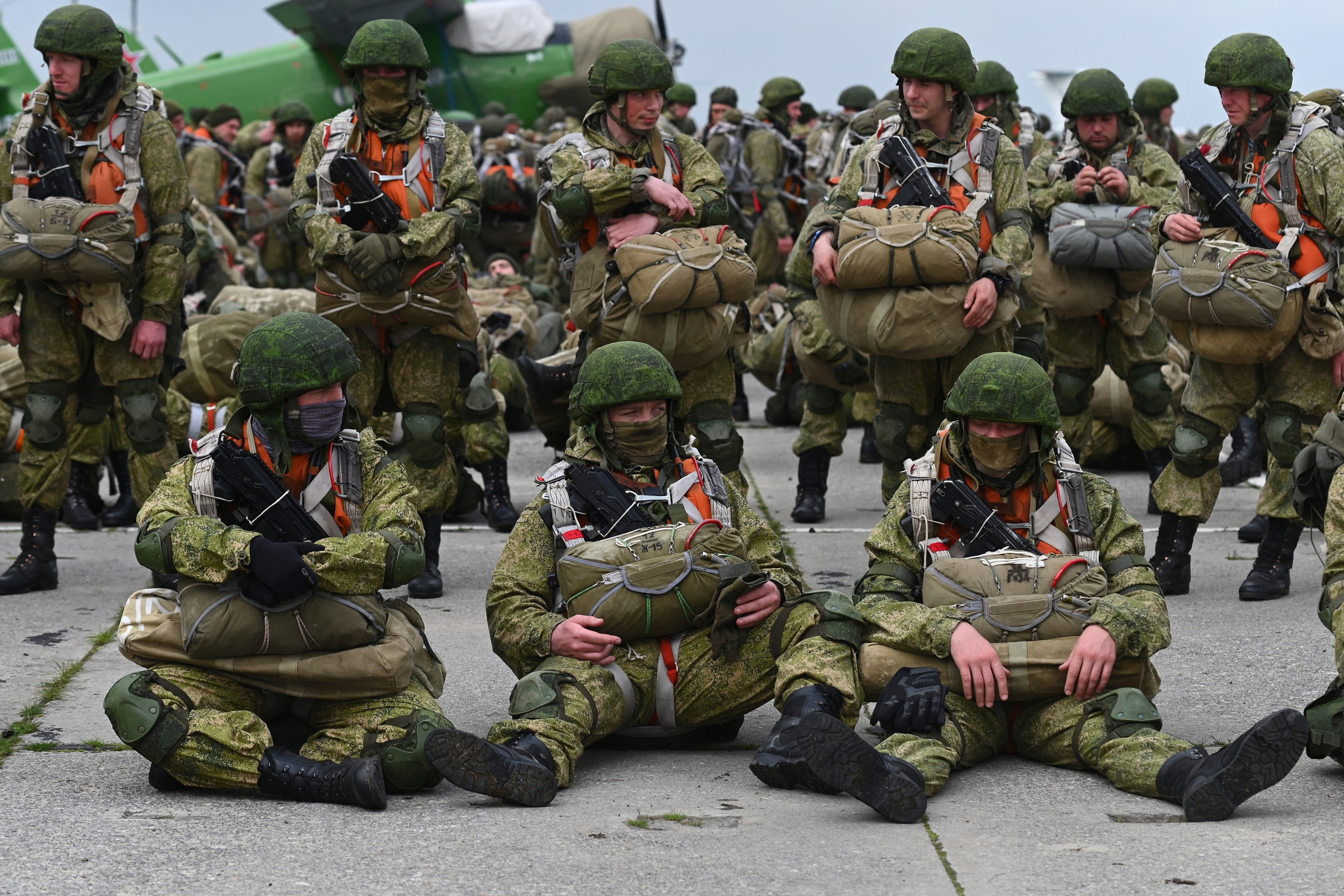 Russian paratroopers on maneuvers in Taganrog, southwestern Russia, last month