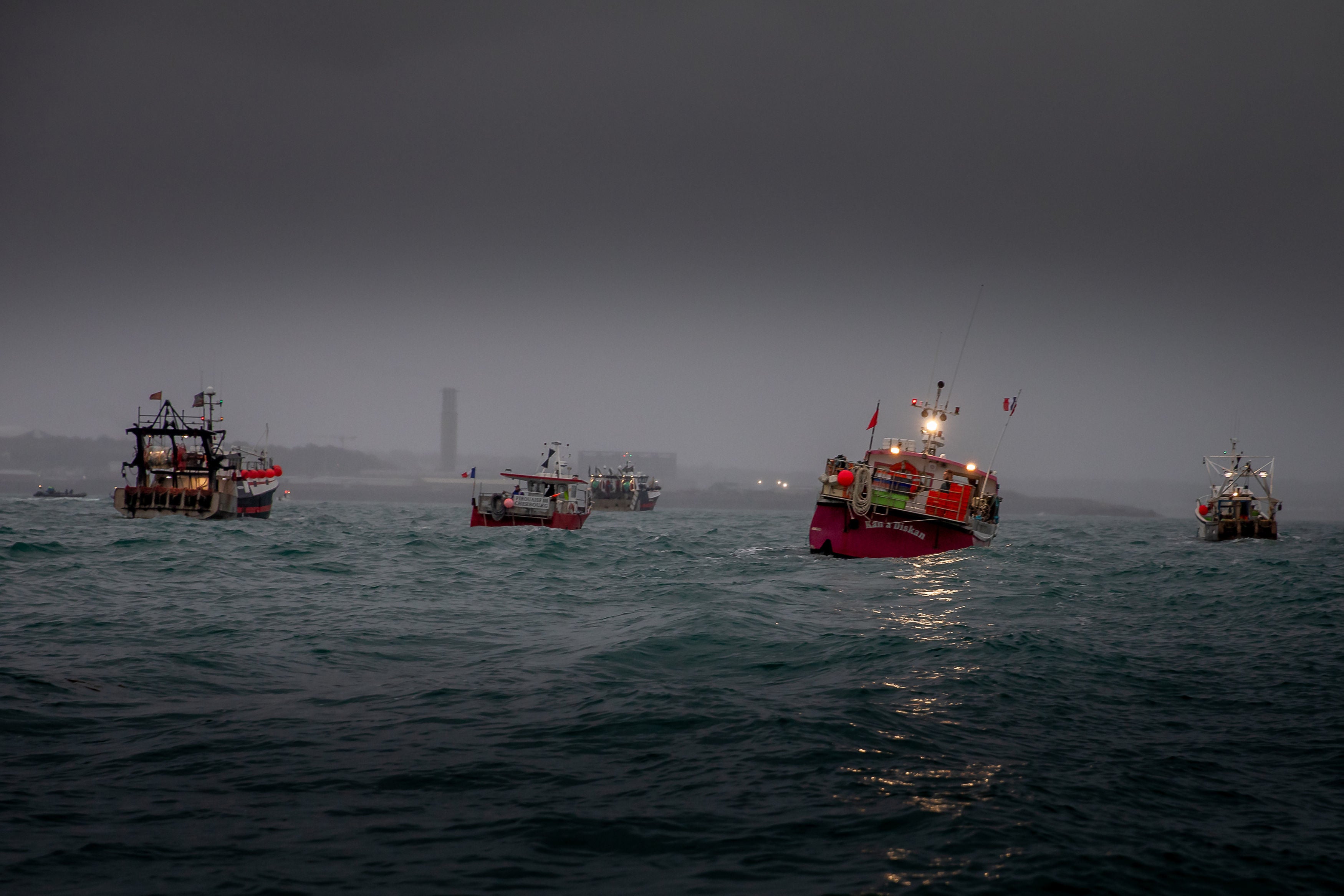 French fishing vessels staging their protest outside the harbour at St Helier