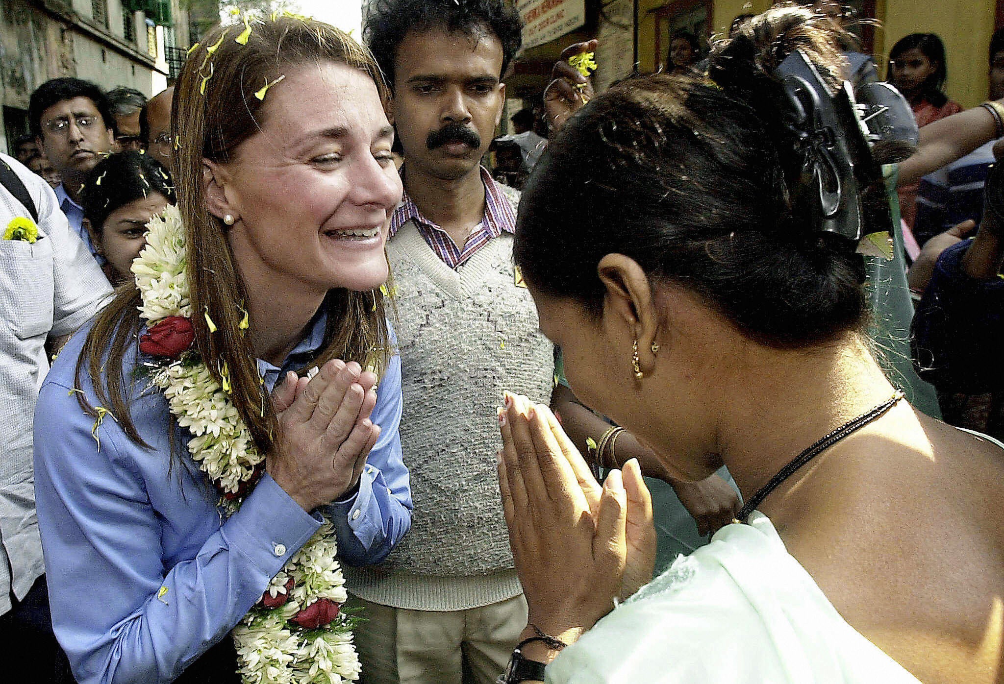 Gates’s philapthropic work has taken her around the world. Here, in Calcutta in 2004, she meets sex workers in the city as part of an HIV-AIDS prevention project