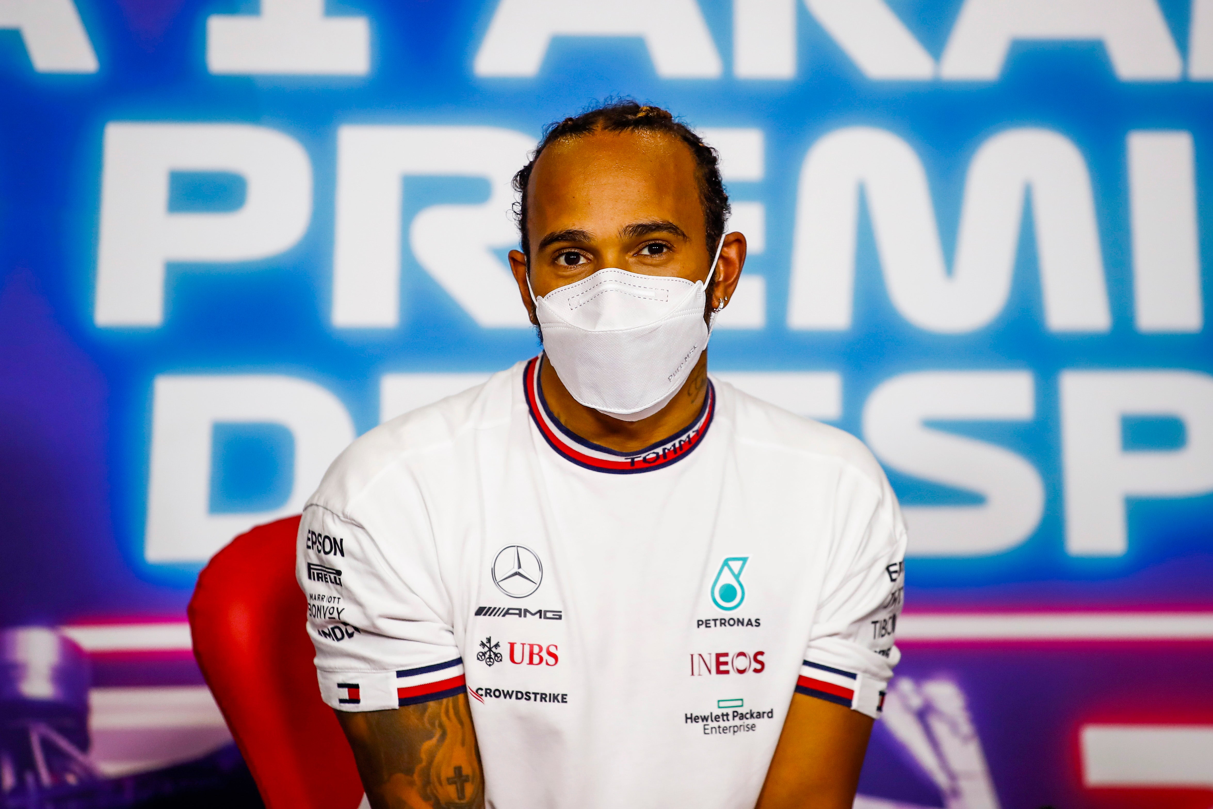 Lewis Hamilton of Great Britain and Mercedes GP talks during a Press Conference after the F1 Grand Prix of Spain at Circuit de Barcelona-Catalunya