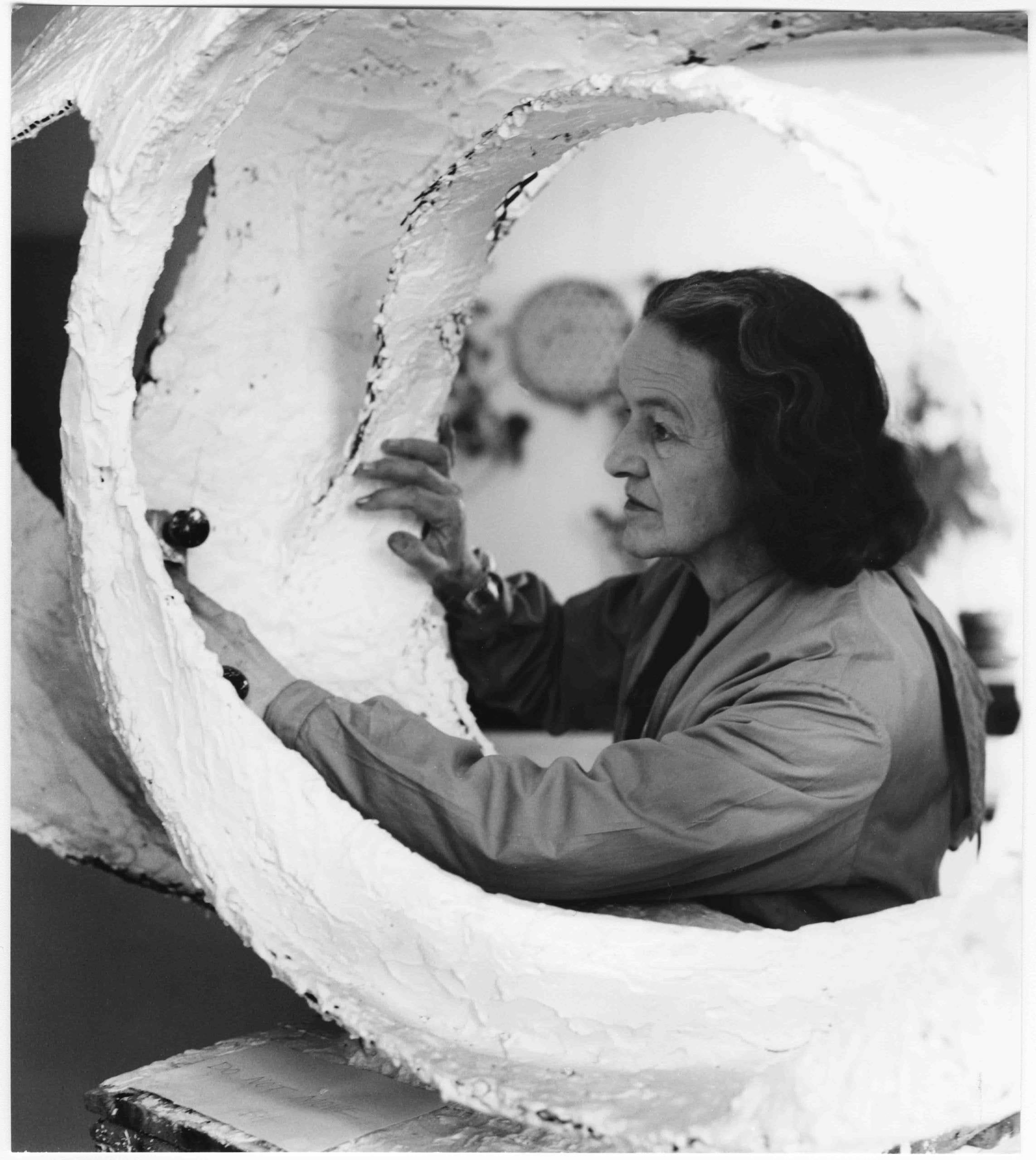 Hepworth at work on the plaster for ‘Oval Form’ (Trezion) in 1963