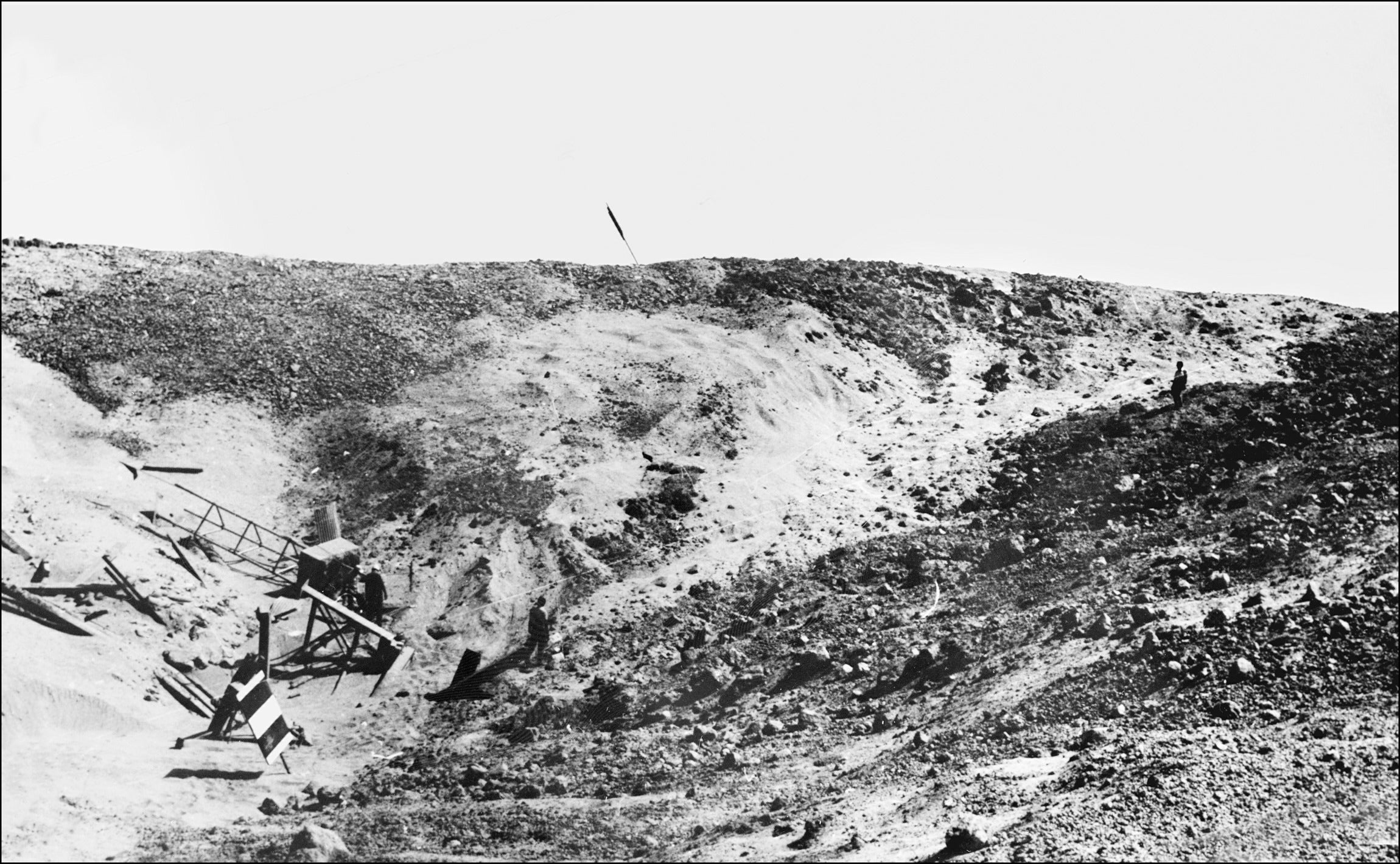 A crater marks the site of the first Indian underground nuclear test conducted 18 May 1974 at Pokhran in the desert state of Rajasthan