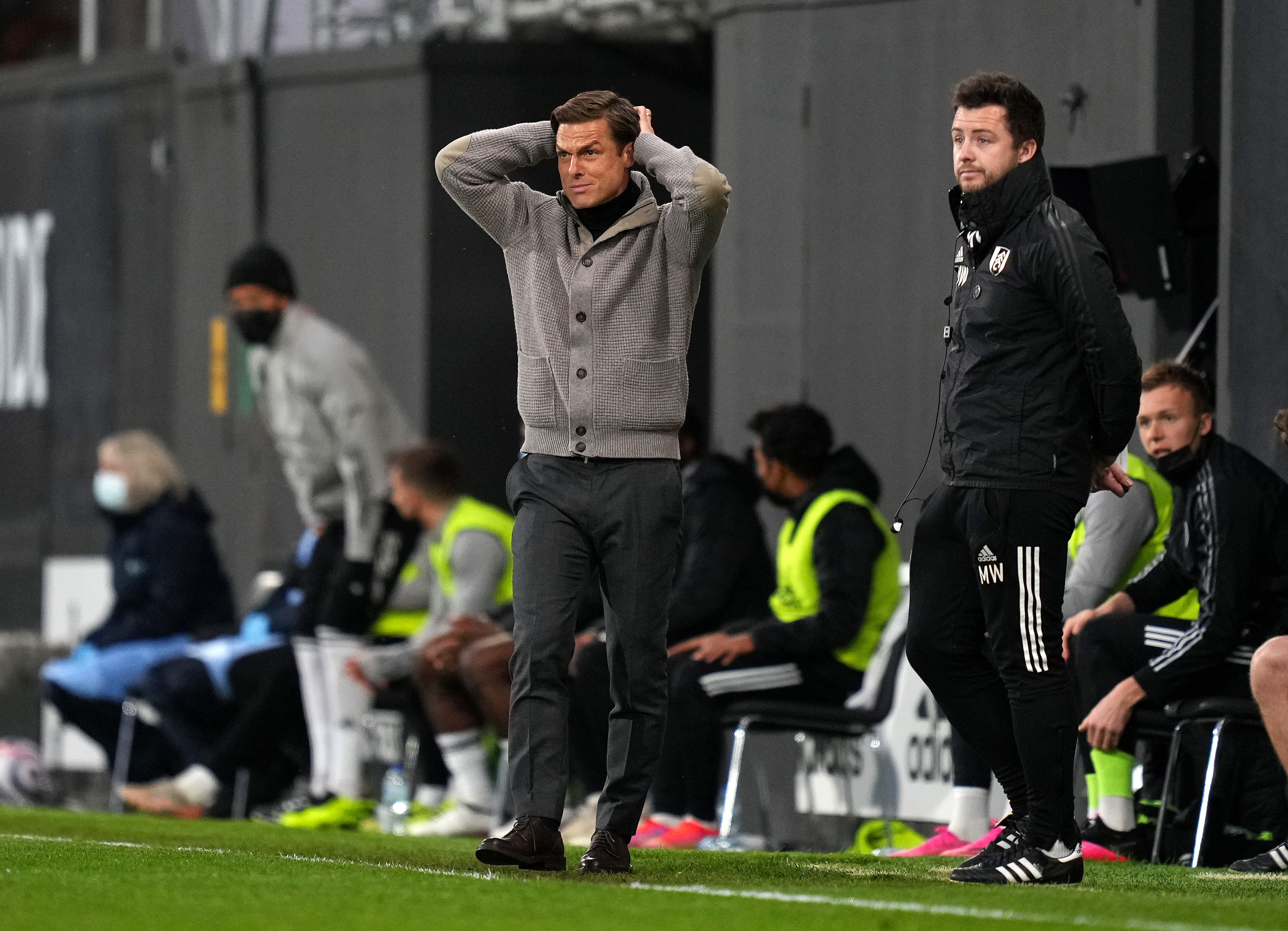 Scott Parker reacts on the touchline at Craven Cottage