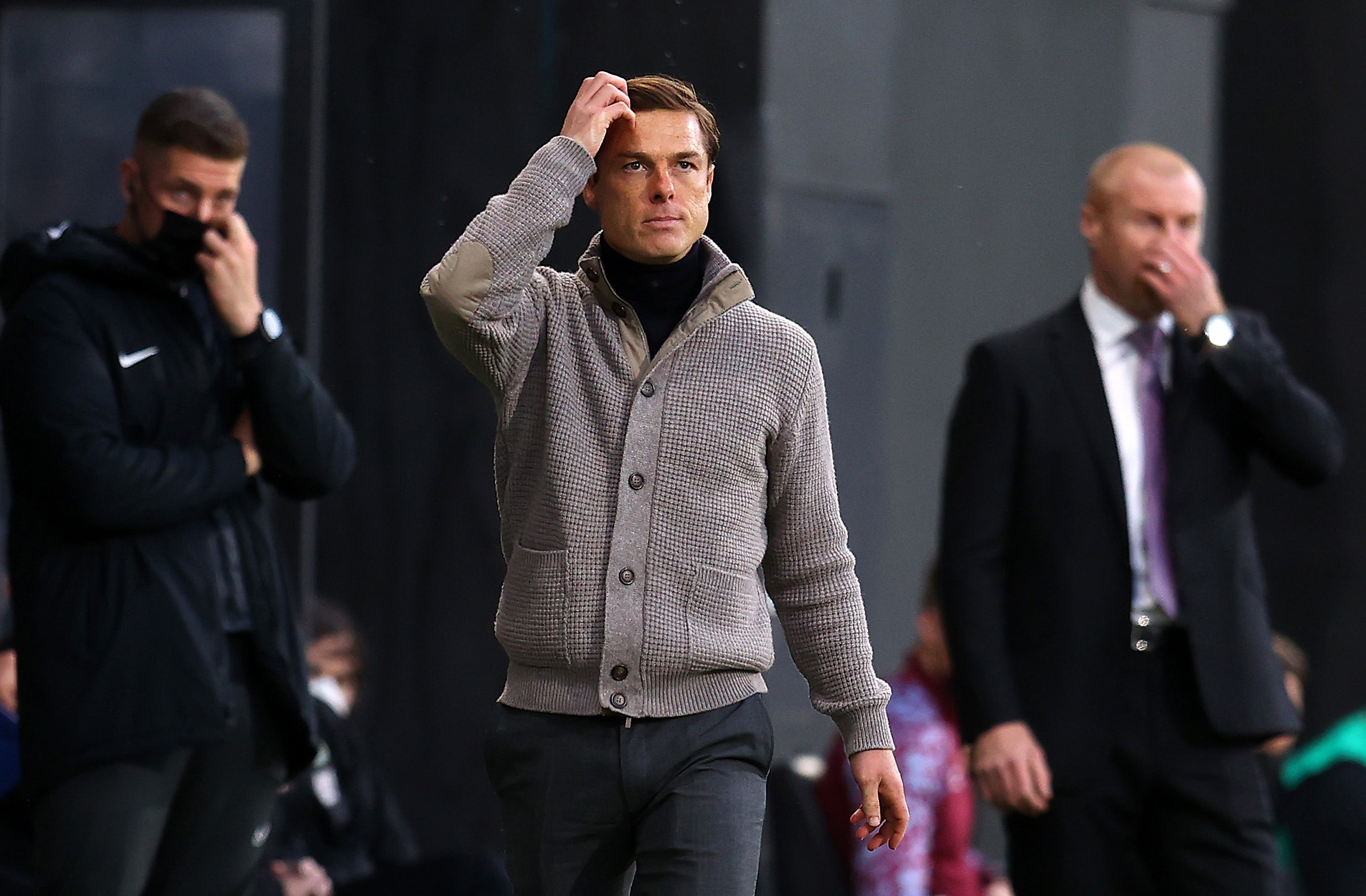 Scott Parker watches on from the touchline