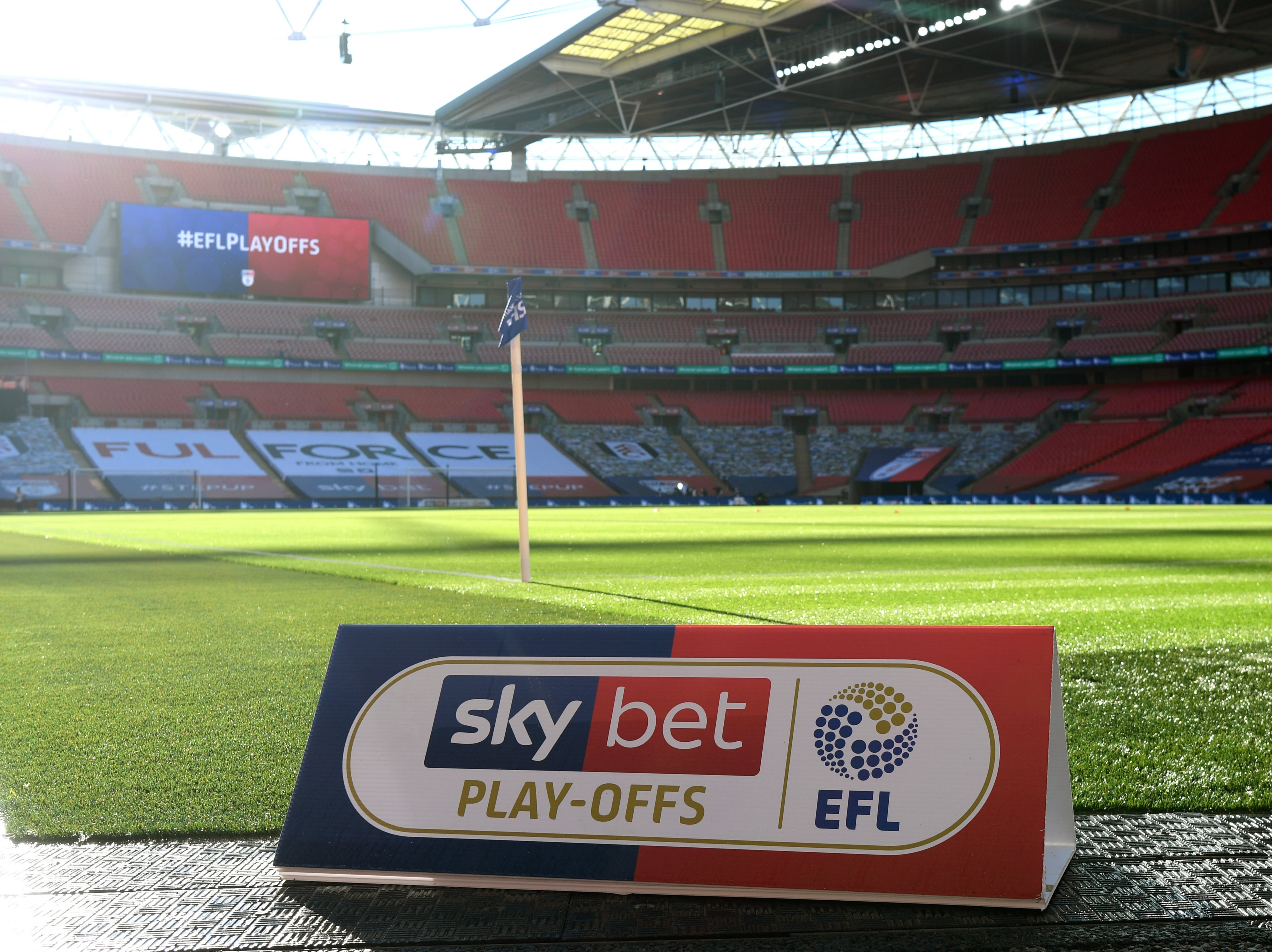 The play-off finals in the Championship, League One and League Two will take place at Wembley