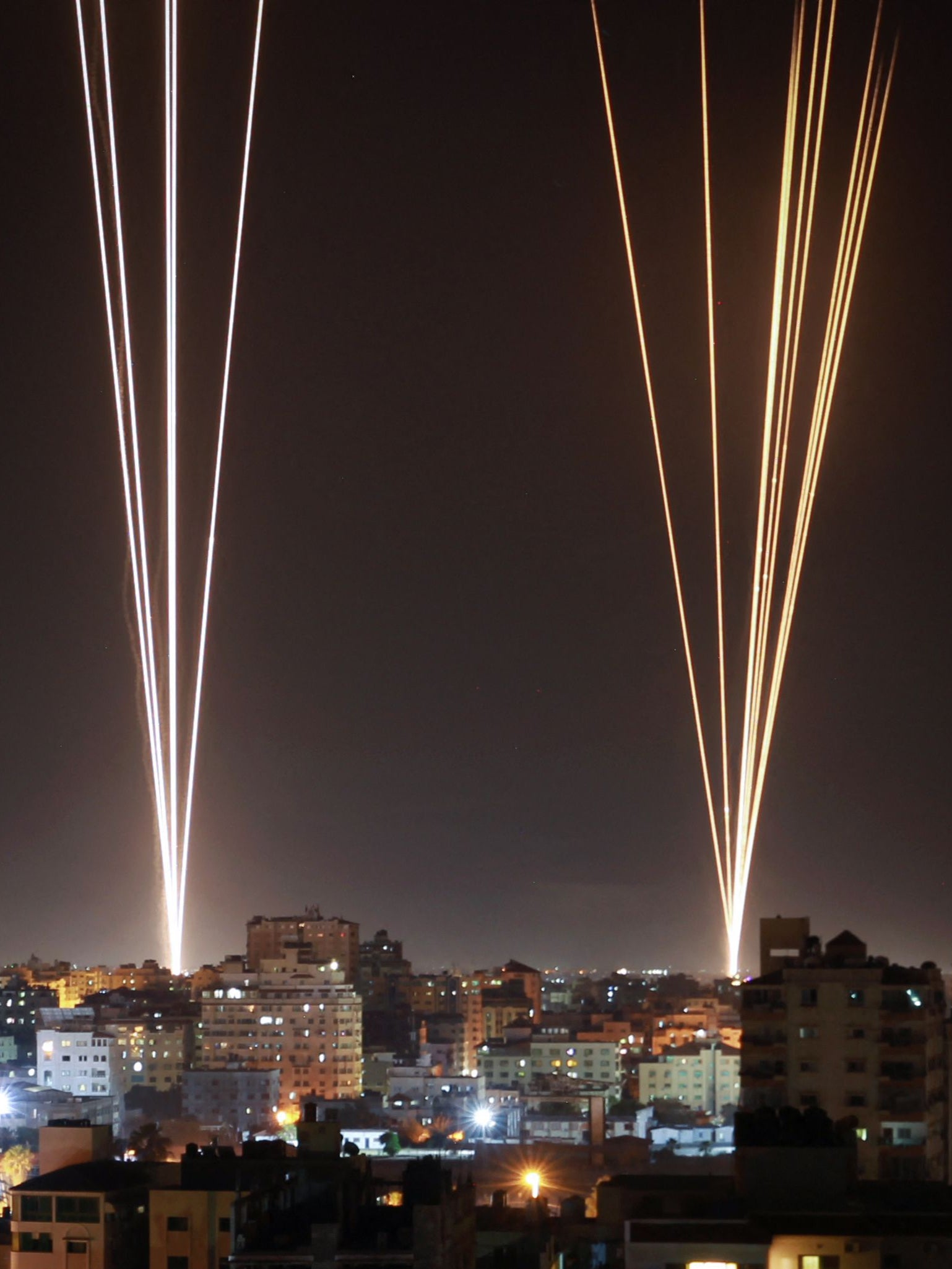 Rockets are launched from Gaza towards the coastal city of Tel Aviv