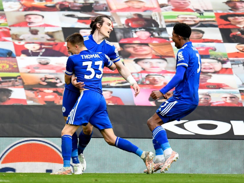 Caglar Soyuncu celebrates scoring the winner