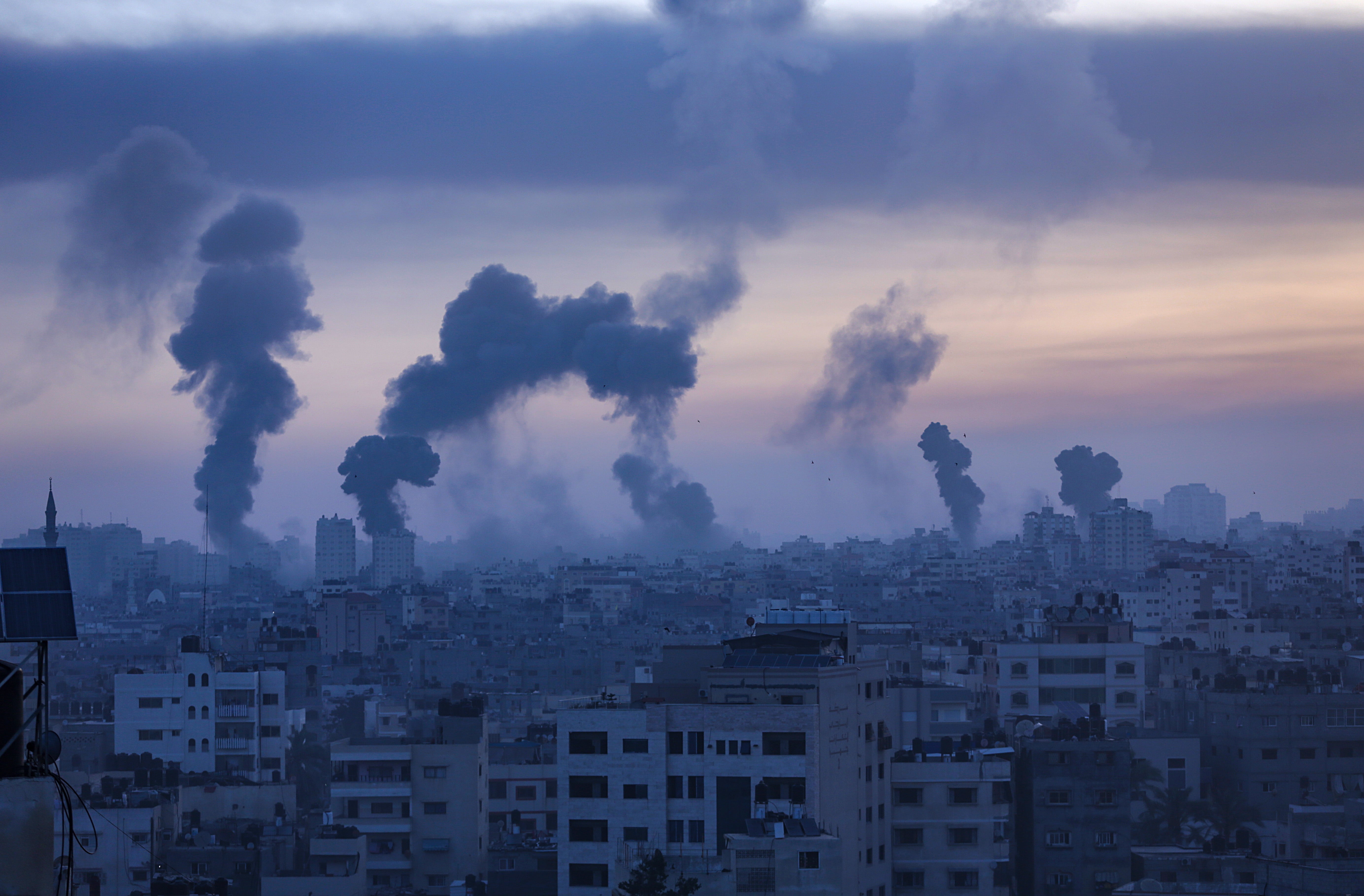 Smoke and flames rise after an Israeli airstrike on Gaza City