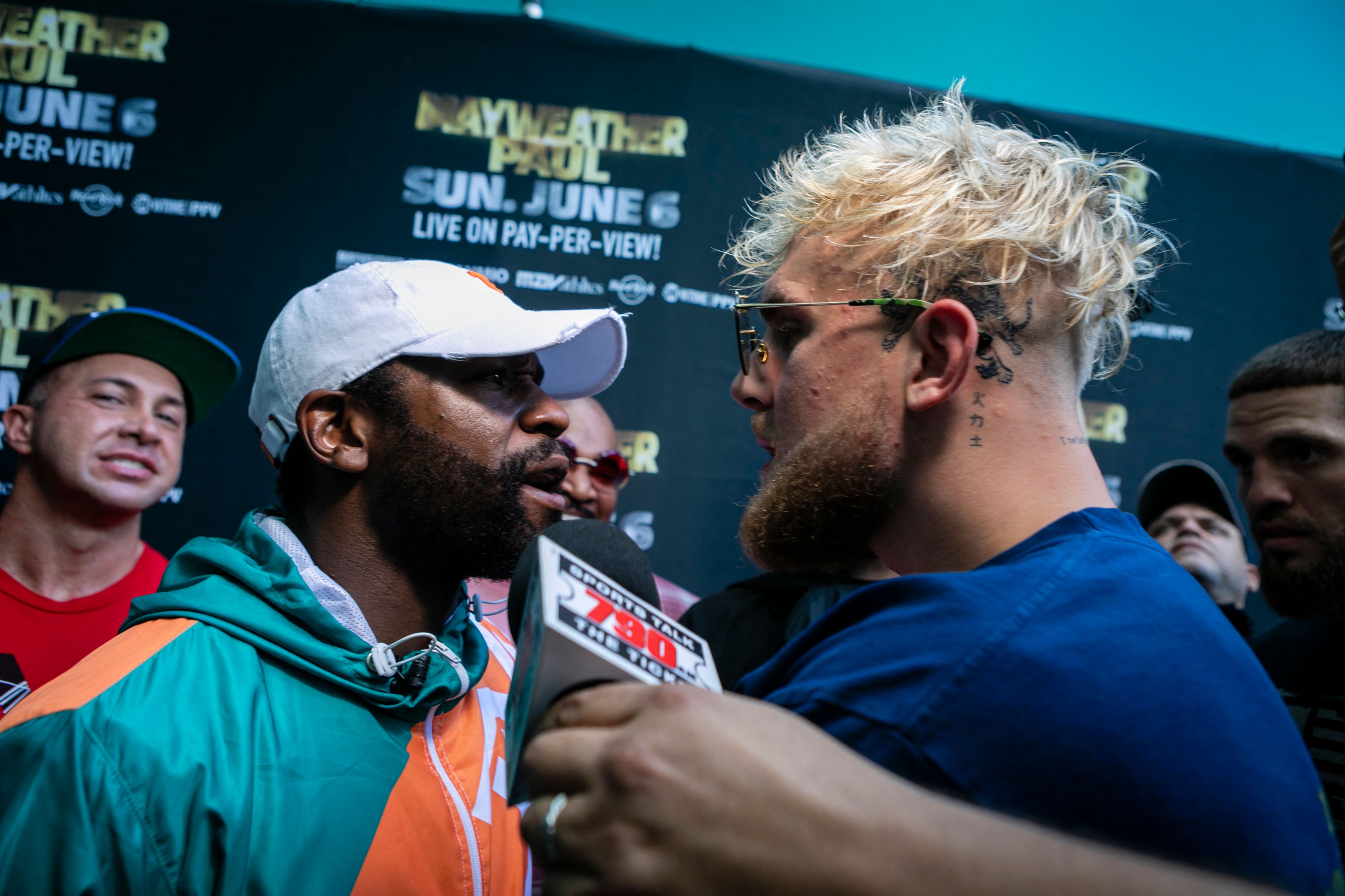 Jake Paul brawled with Floyd Mayweather at a press conference ahead of his brother’s upcoming fight