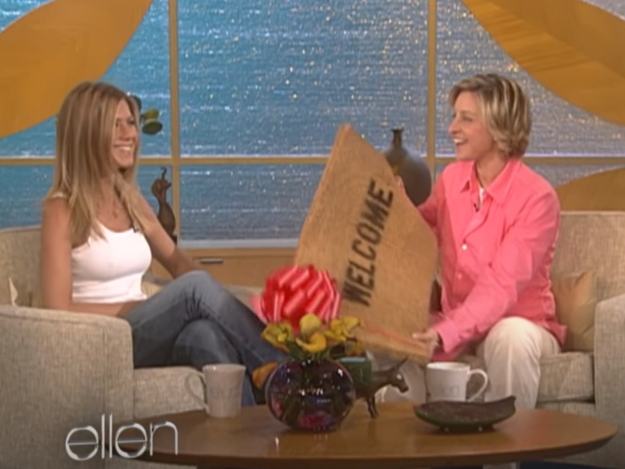 Ellen DeGeneres and Jennifer Aniston on the first episode of The Ellen DeGeneres Show