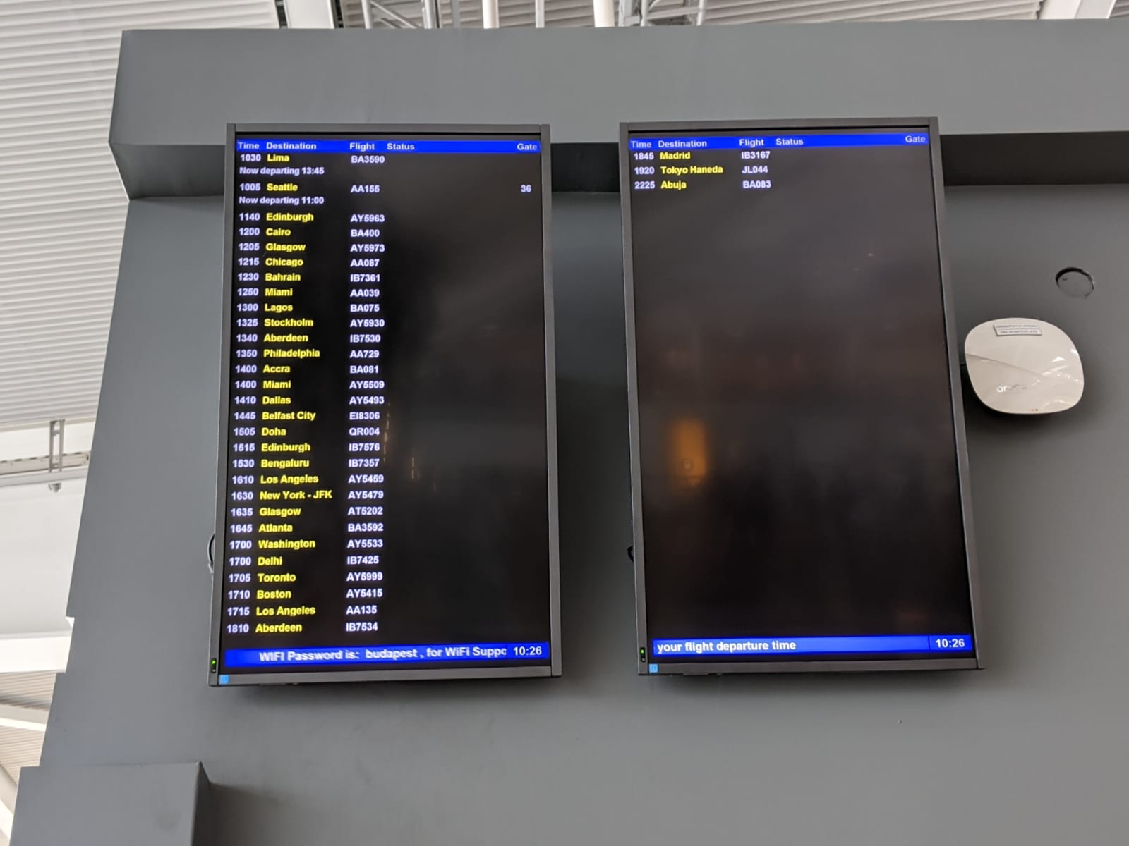 A slim departures board