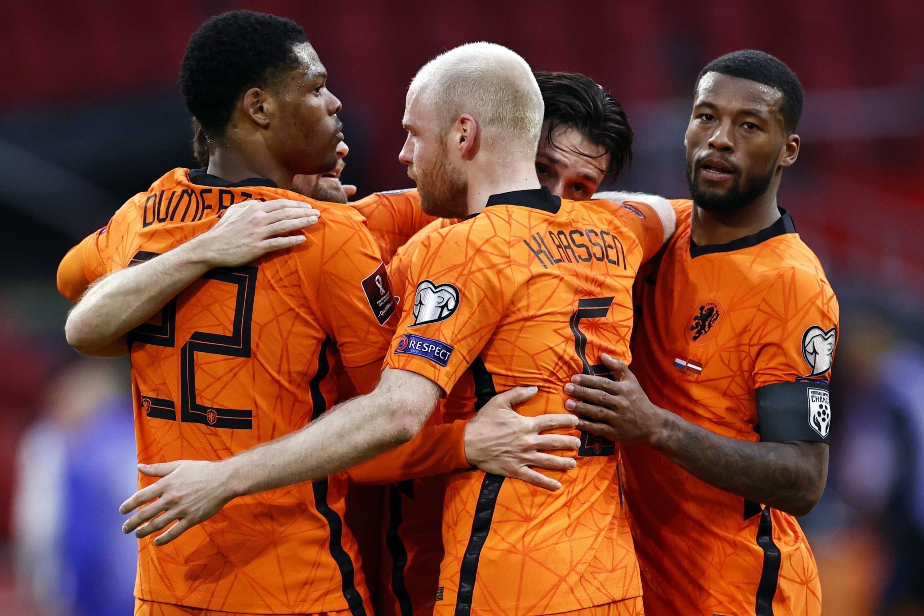 Georginio Wijnaldum, right, will captain the Dutch squad