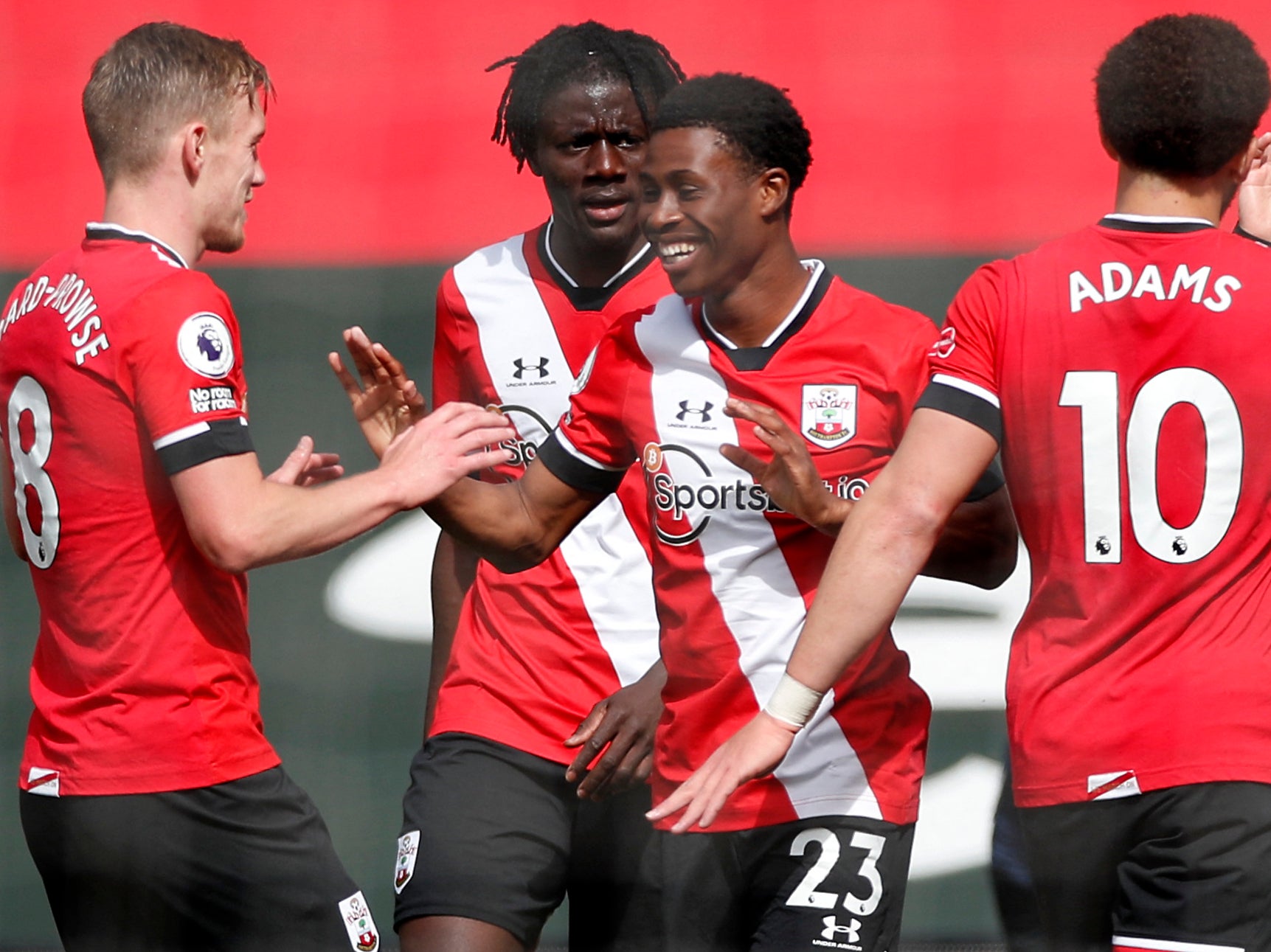 Nathan Tella celebrates scoring against Fulham