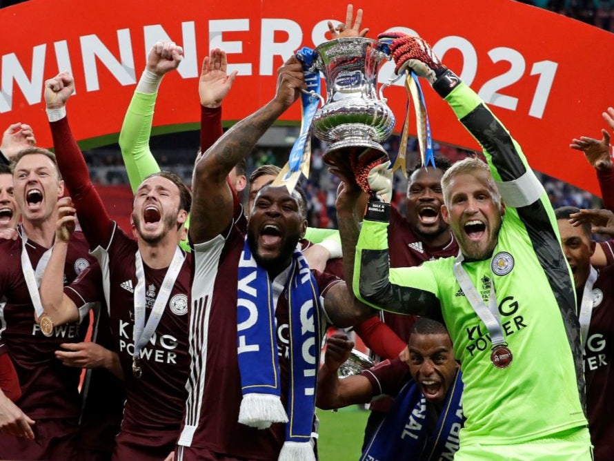 Leicester lift the trophy at Wembley