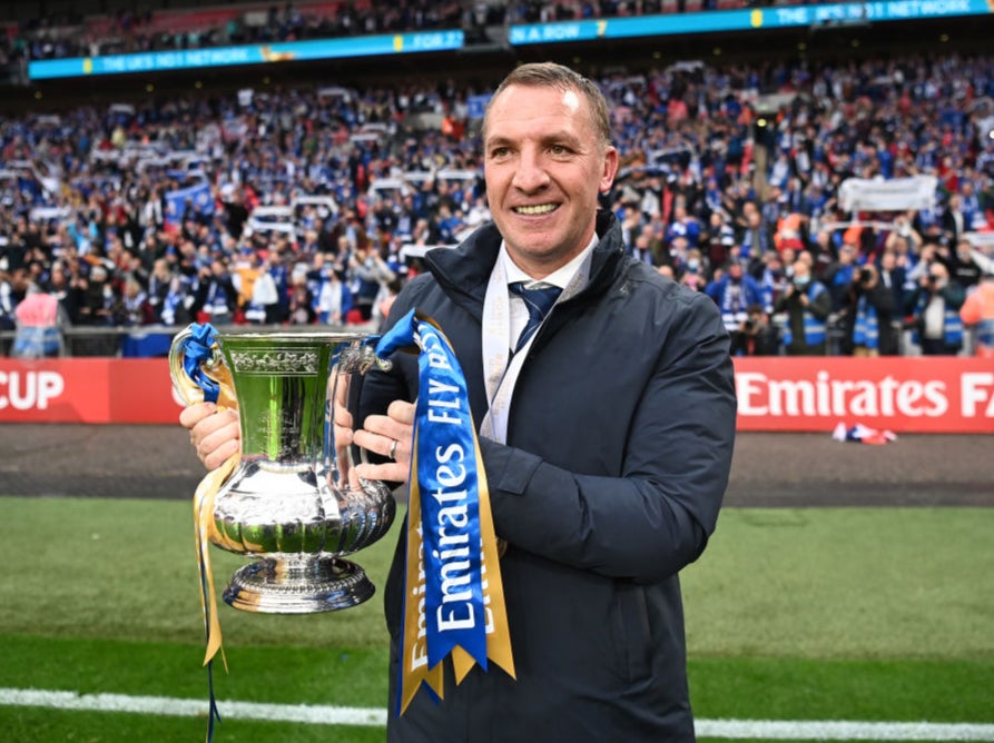 Brendan Rodgers poses with the FA Cup