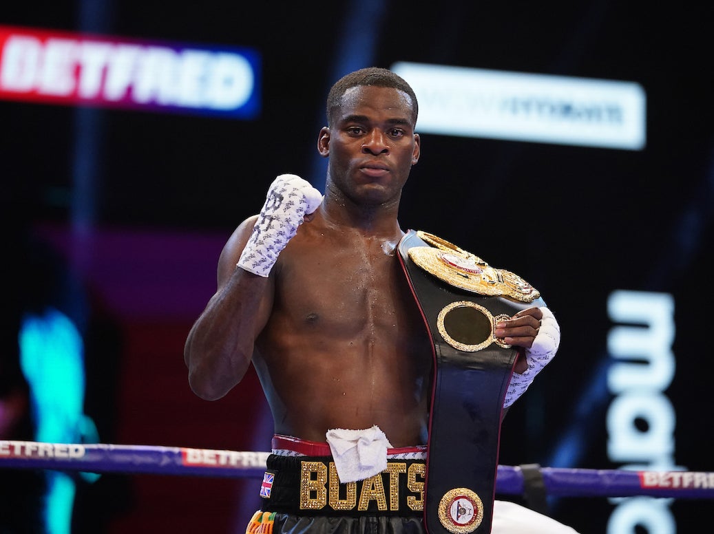 Joshua Buatsi celebrates his victory