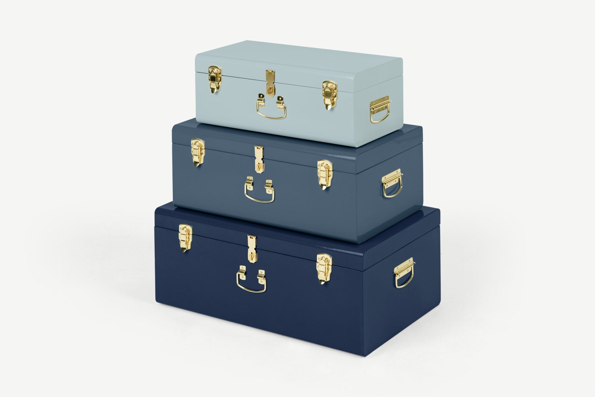 Gunner Set 3 Extra Large Metal Storage Trunks, Tonal Blue, £159 at MADE.com