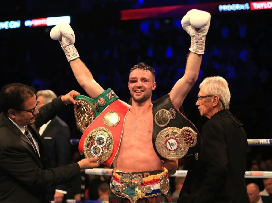 Josh Taylor celebrates beating Regis Prograis in 2019