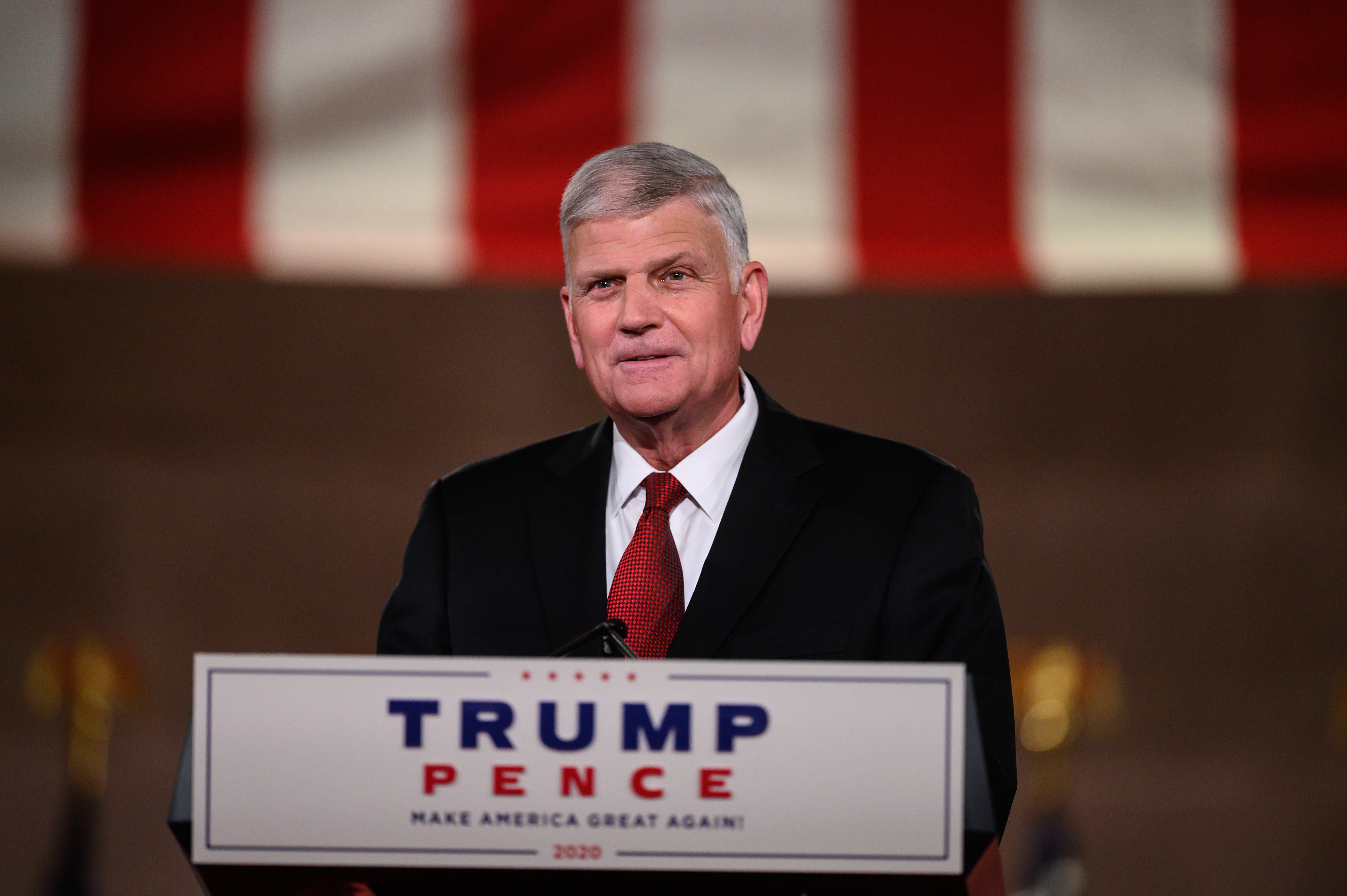 Evangelist Franklin Graham addresses the Republican National Convention in a pre-recorded speech at the Andrew W. Mellon Auditorium, in Washington, DC, on August 27, 2020.