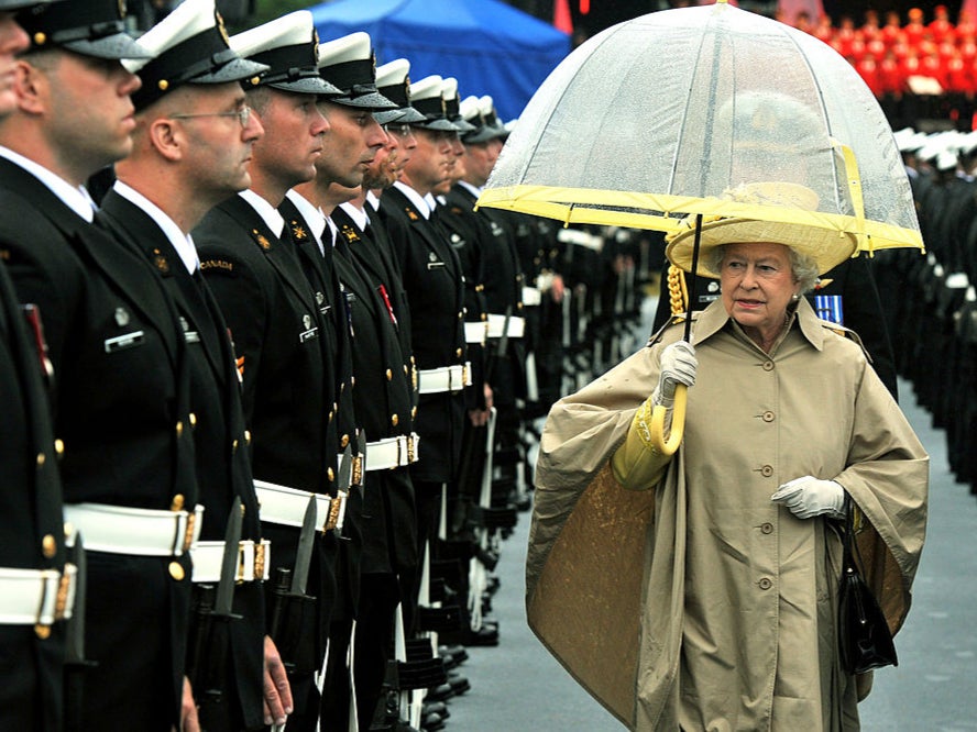 Queen Elizabeth II inspects the Guard of Honour at the Garrison on June 28, 2010 in Halifax, Canad