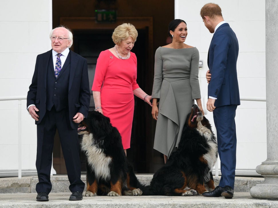 Prince Harry, Duke of Sussex and Meghan, Duchess of Sussex meet President Michael Higgins and his wife Sabina Coyne at Aras an Uachtarain during their visit to Ireland on 11 July 2018 in Dublin