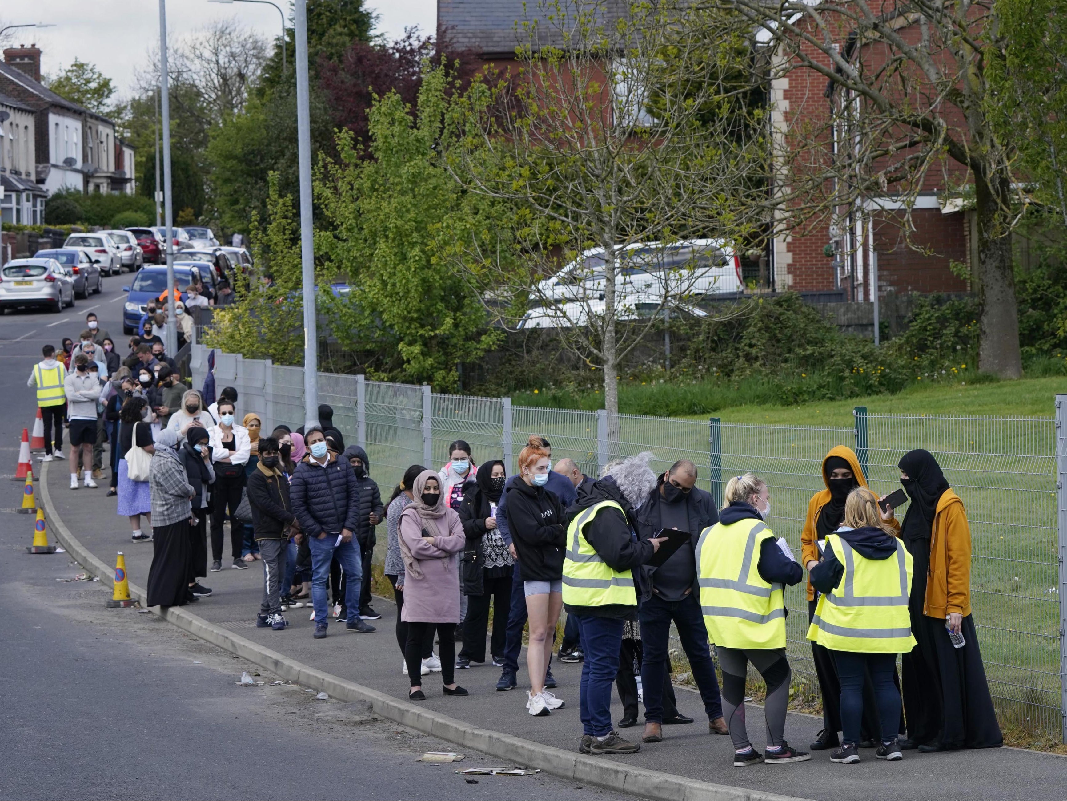 People queuing for Covid vaccine in variant hotspot of Bolton