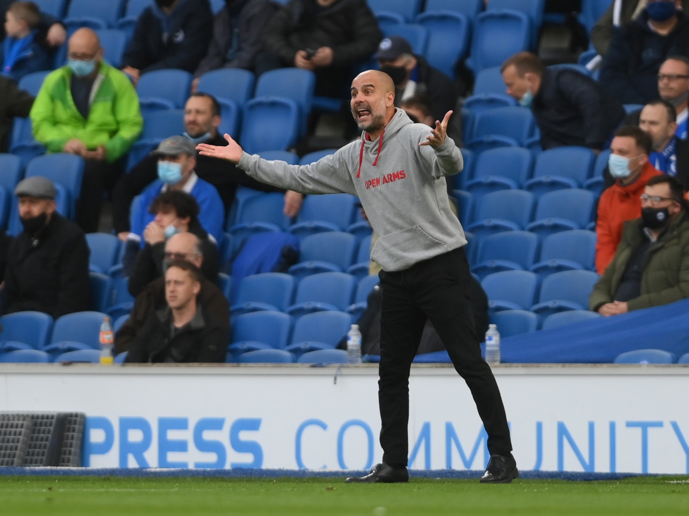 Pep Guardiola saw his side’s away run come to an end at the Amex Stadium