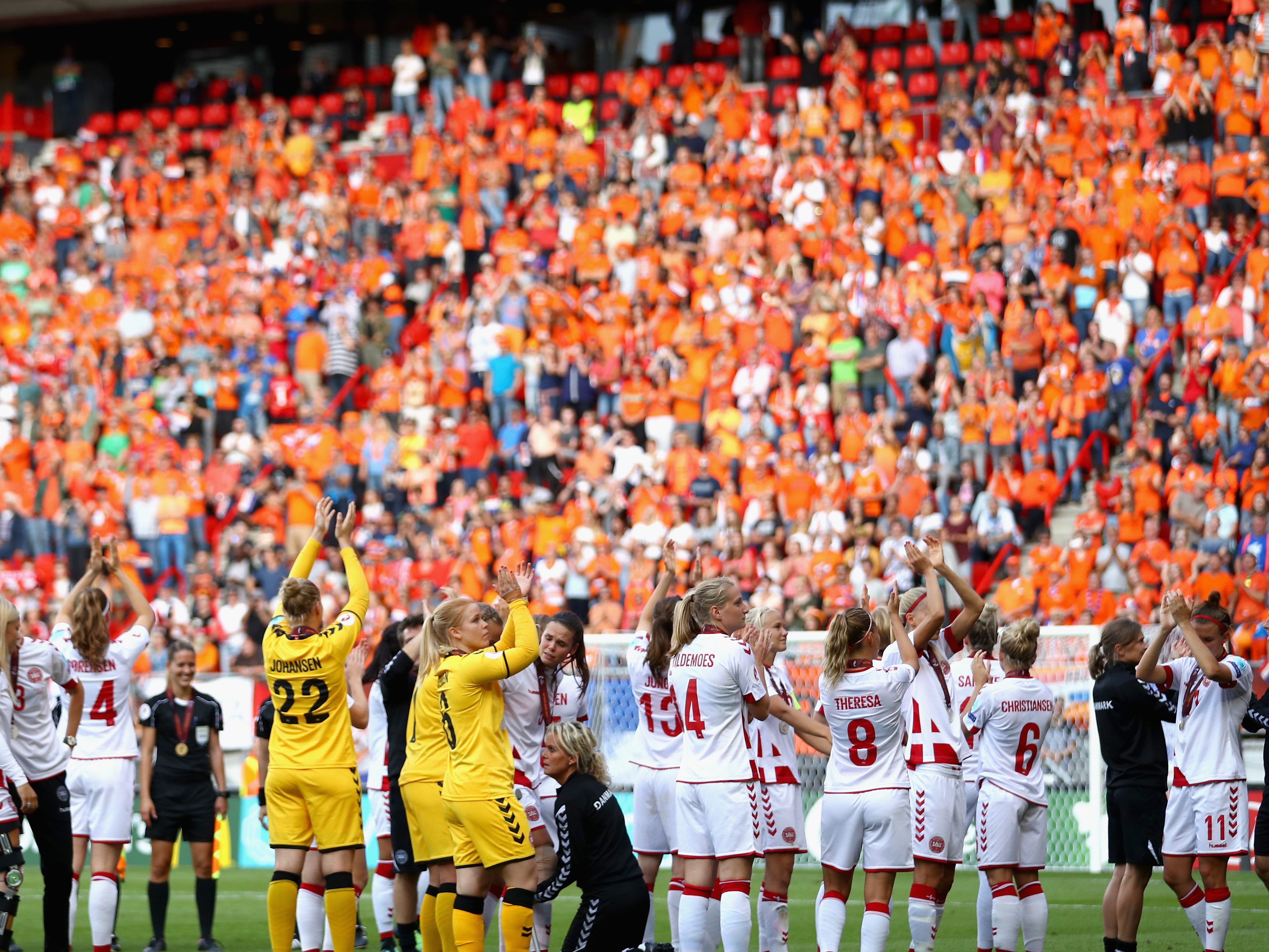 Denmark players applaud the crowd following their defeat in the Euro 2017 final