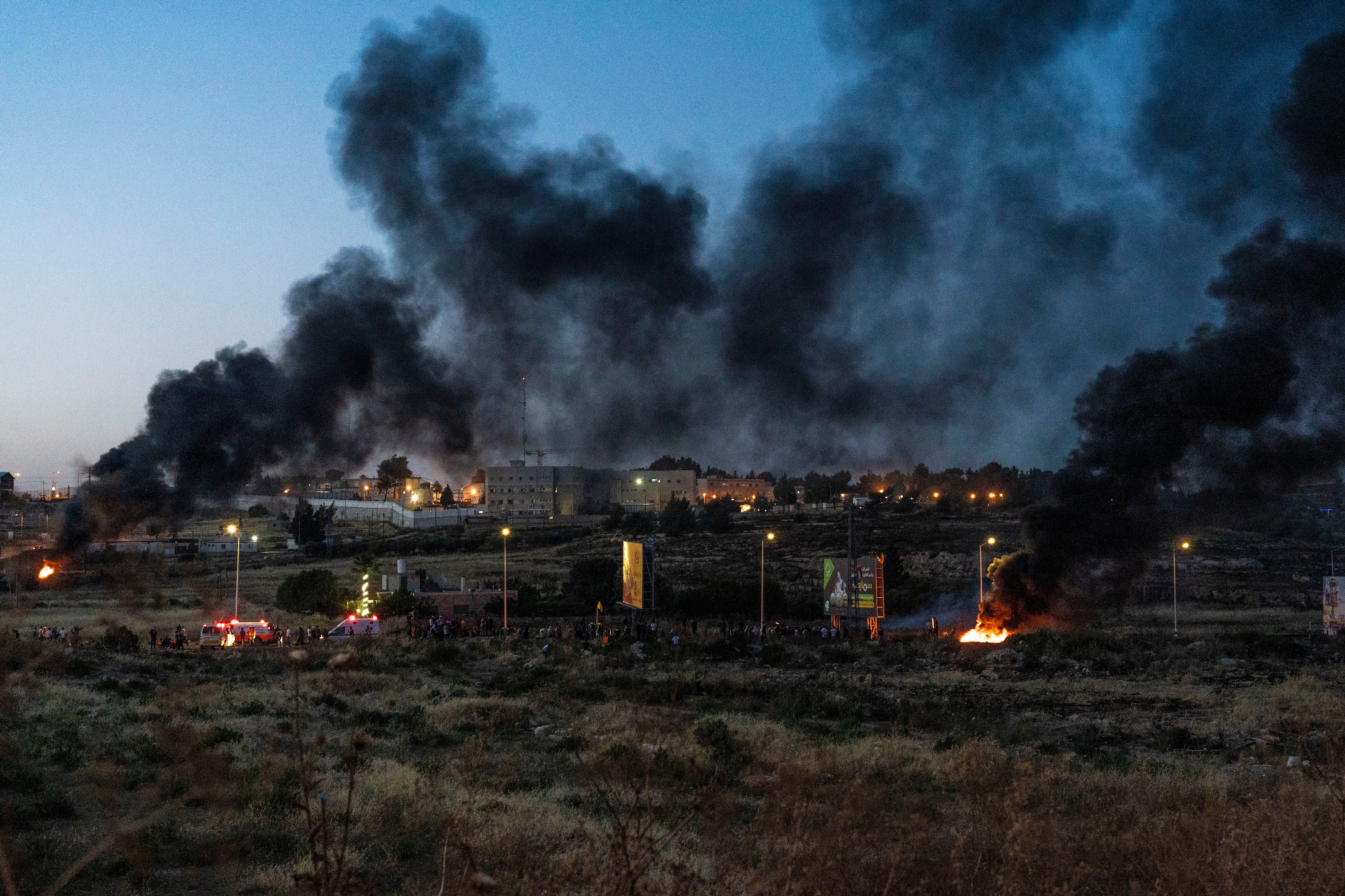 Smoke rises in Ramallah after clashes