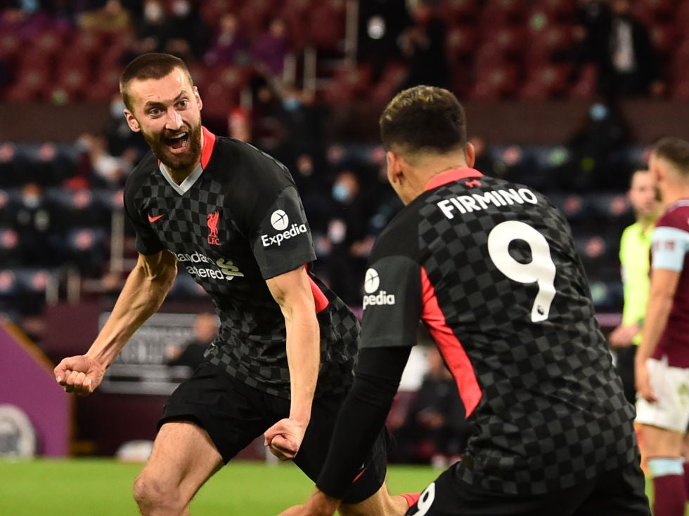 Nat Phillips celebrates scoring against Burnley