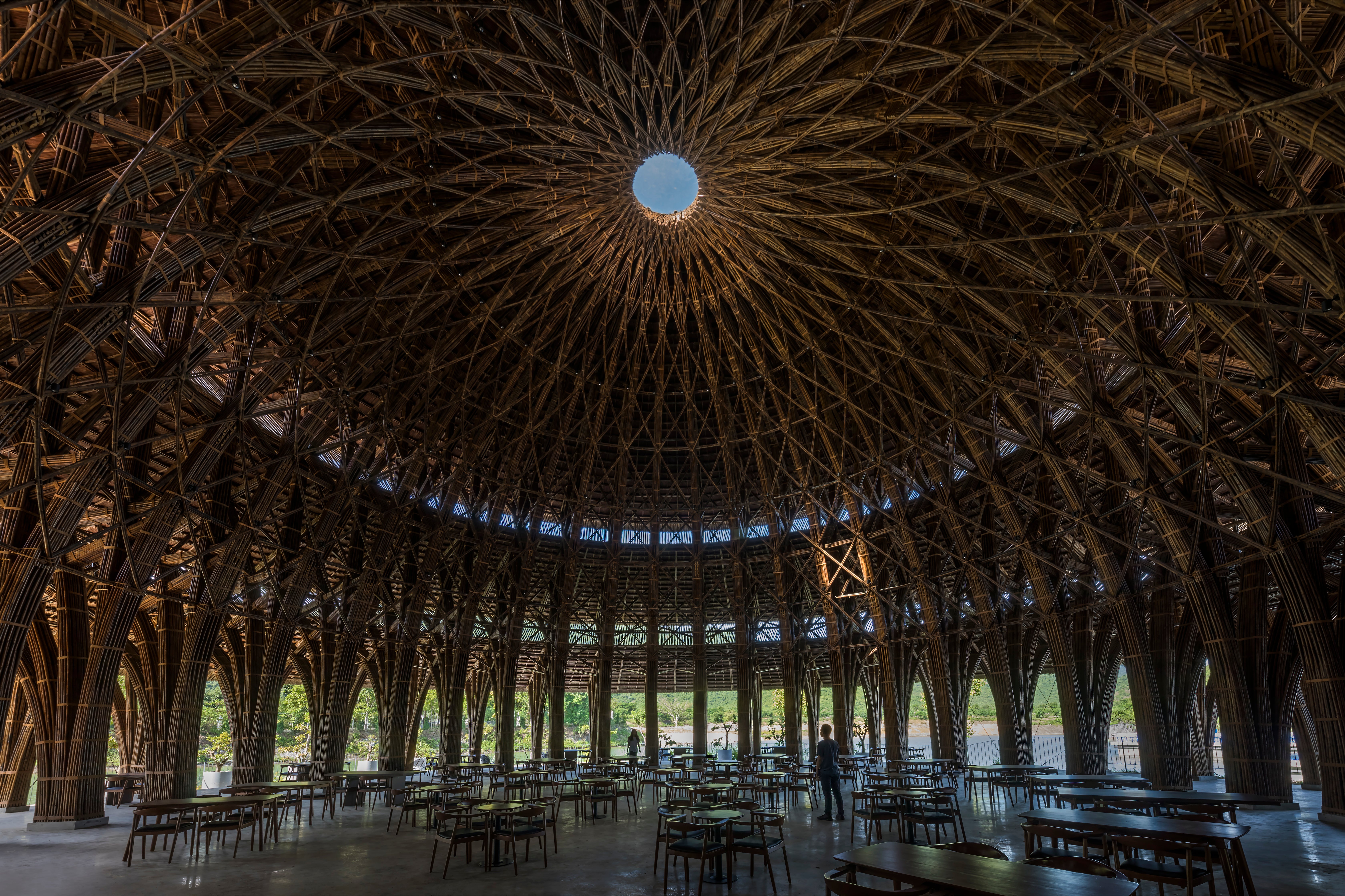 The Vedana Hotel restaurant is made from bamboo