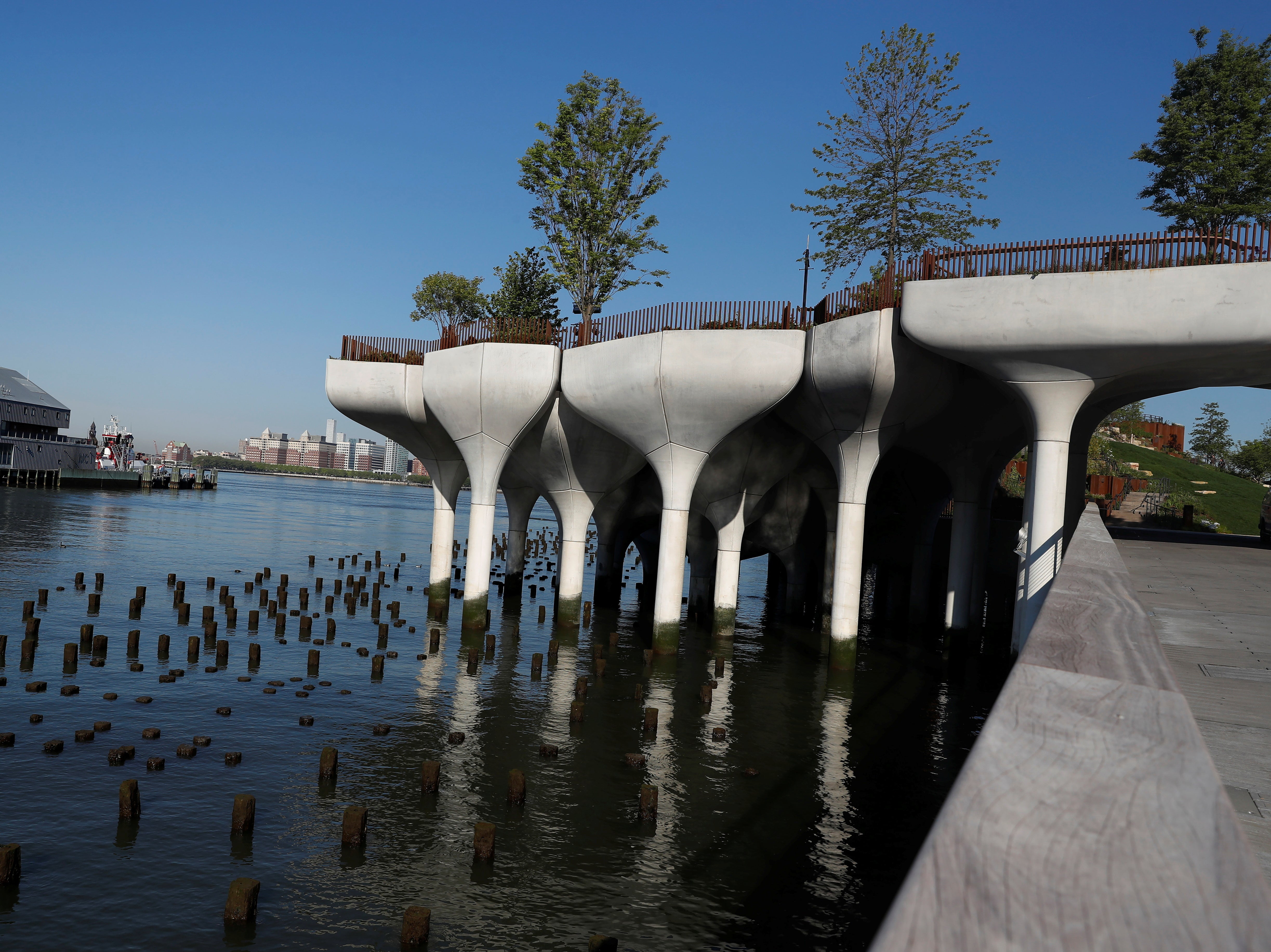 The new park "Little Island", designed by Barry Diller, sits on the Hudson River in the Manhattan borough of New York City, U.S., May 17, 2021.