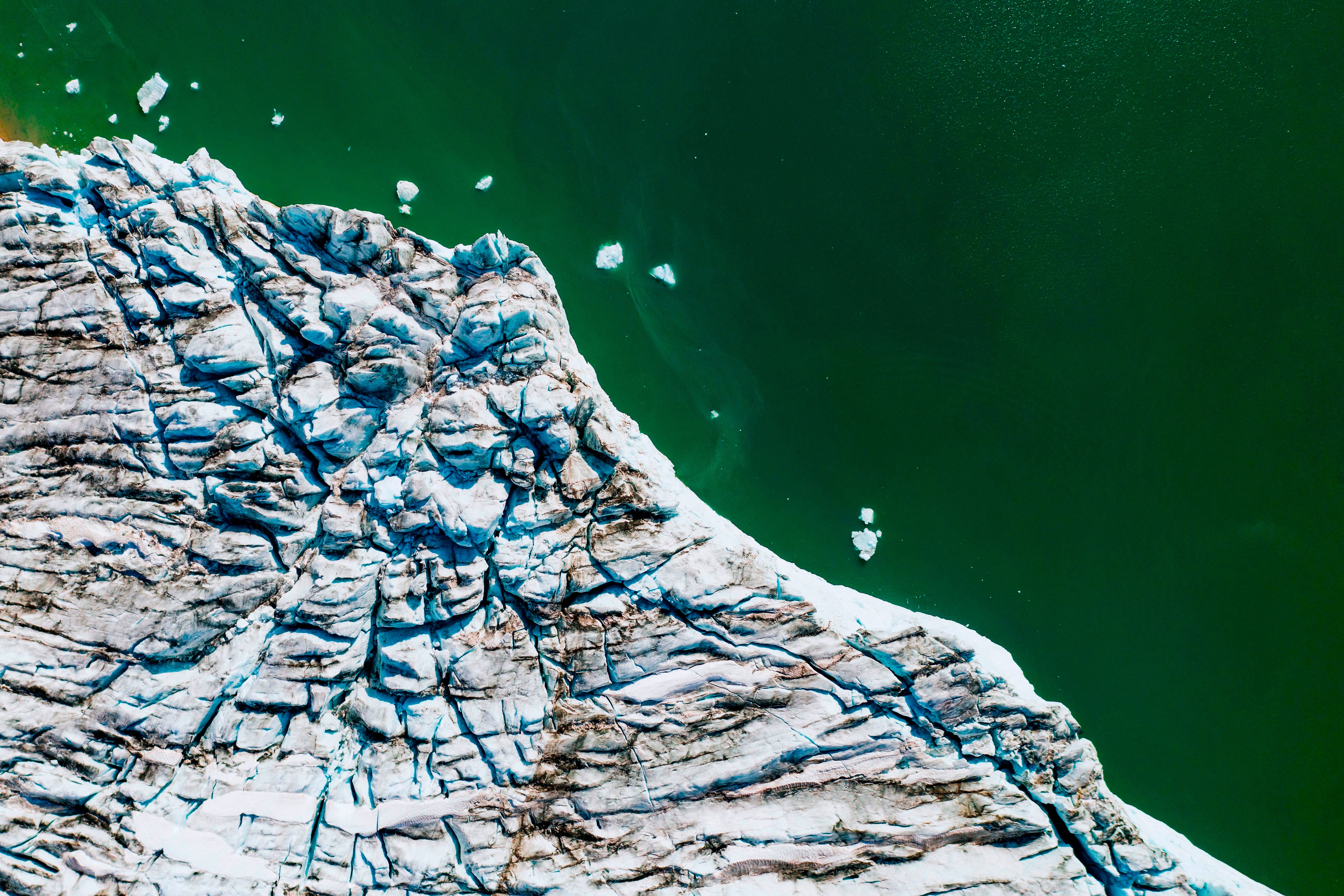 An aerial photo taken of the Apusiajik glacier, near Kulusuk (aslo spelled Qulusuk), Greenland