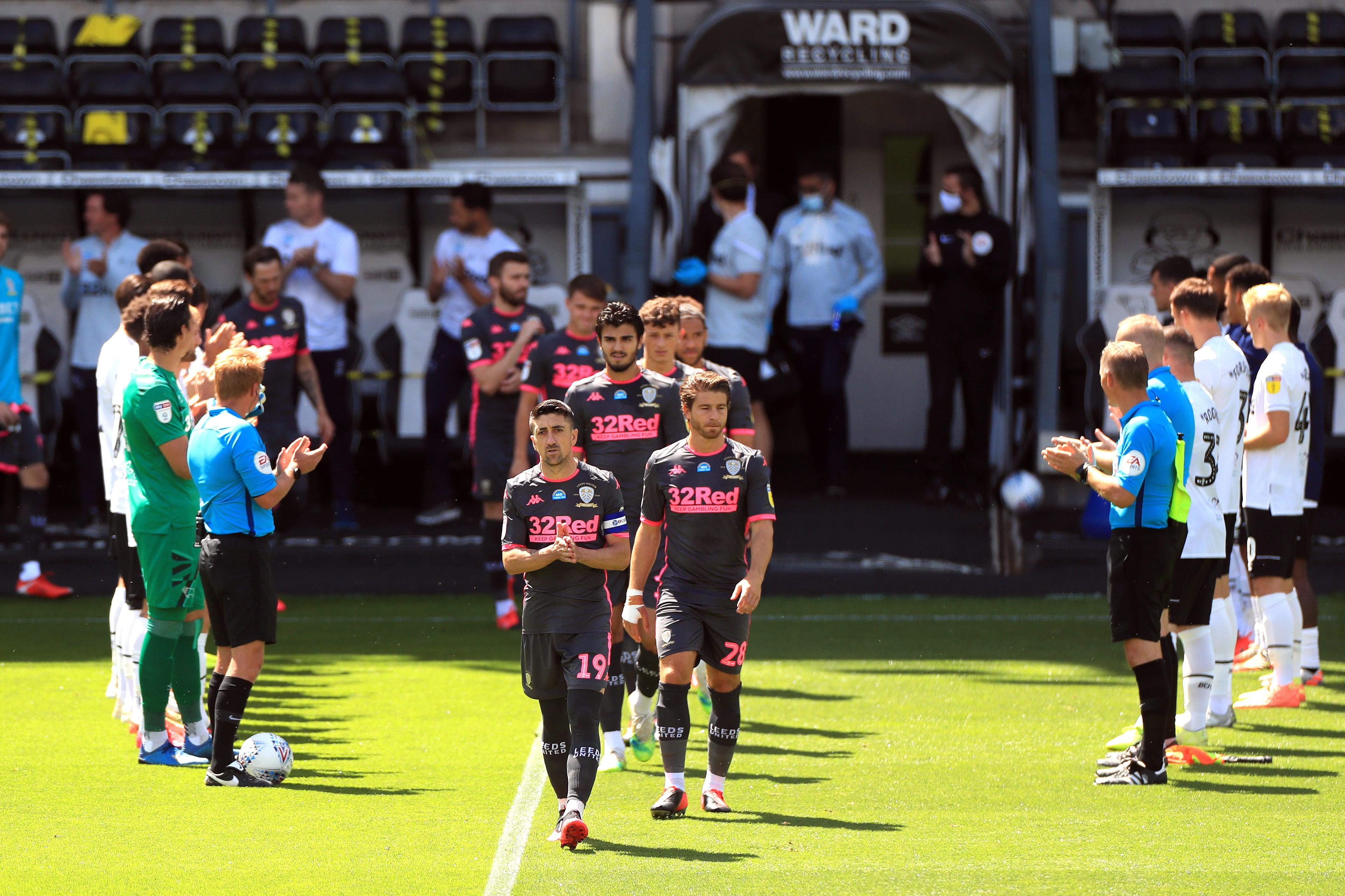 Pablo Hernandez and Gaetano Berardi (front two) will leave Leeds this summer