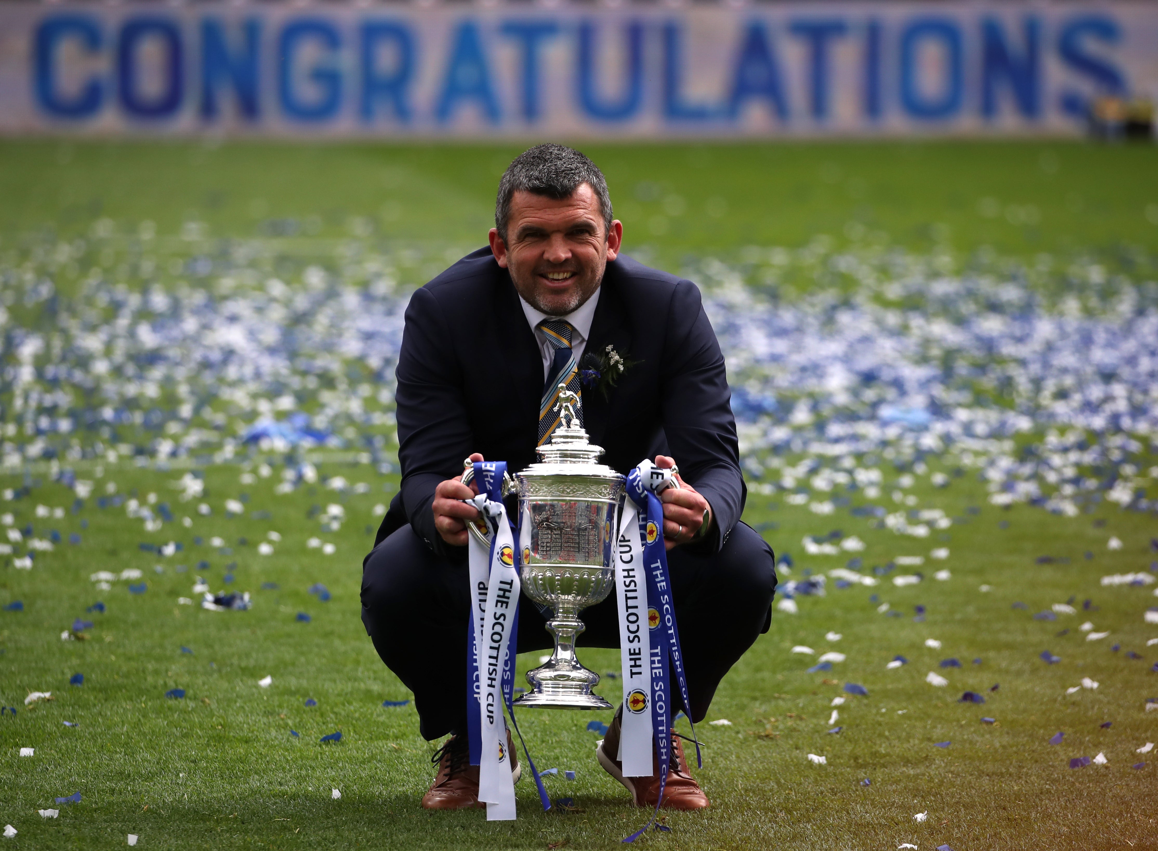 St Johnstone manager Callum Davidson celebrates cup double