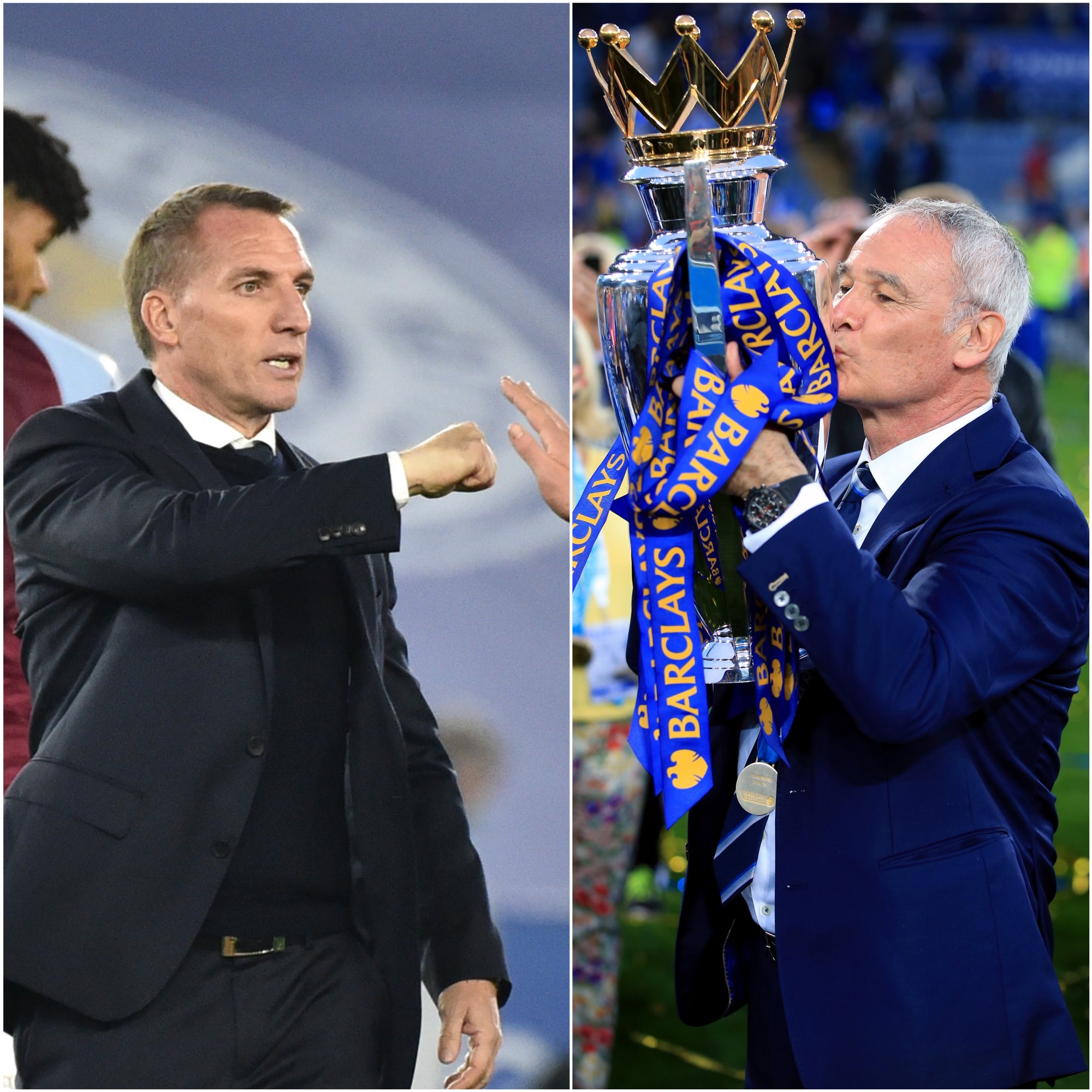 Brendan Rodgers, left, and title winner Claudio Ranieri