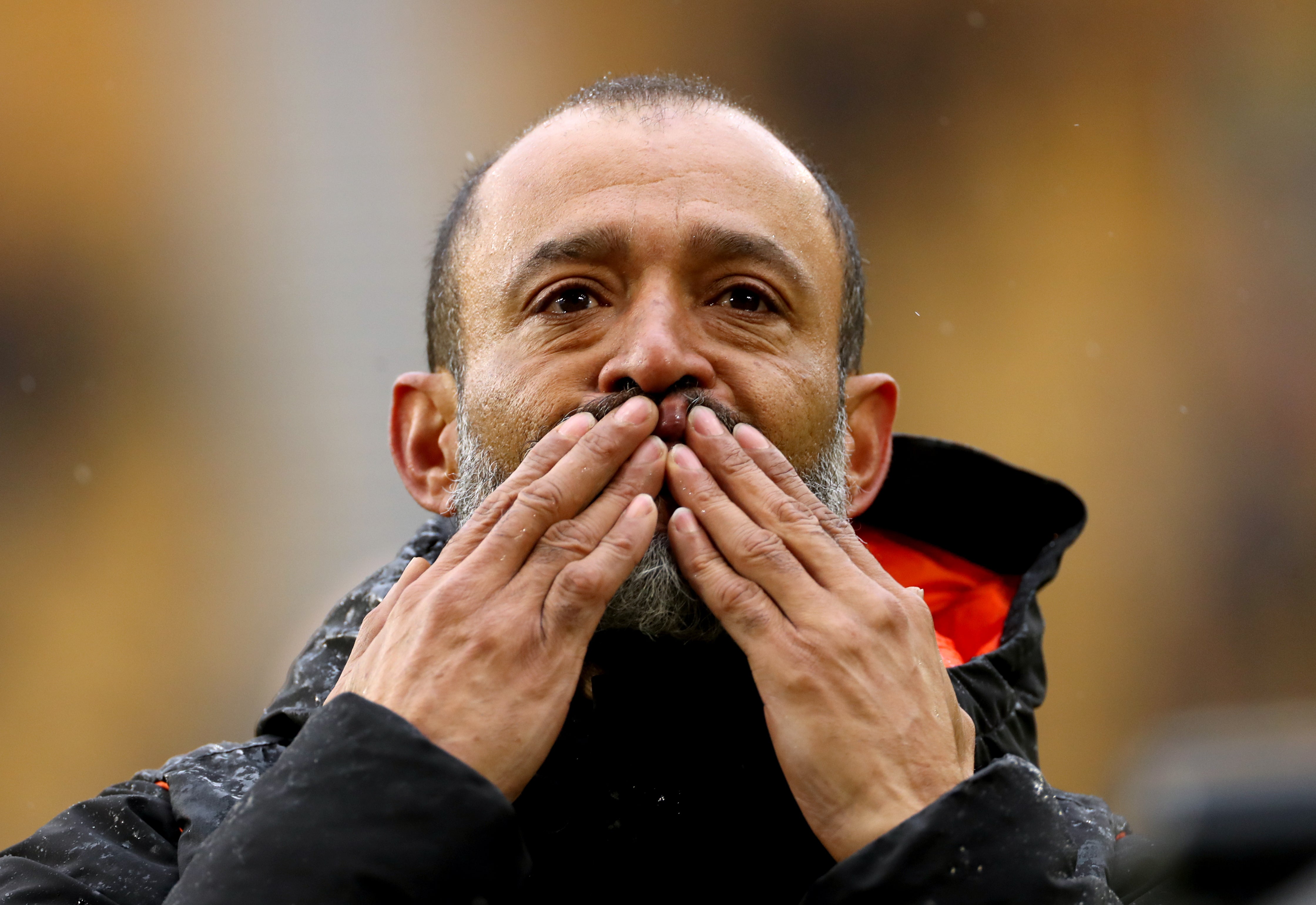 Wolves boss Nuno Espirito Santo blows kisses to the fans after Sunday's 2-1 loss to Manchester United, the final game of his tenure (Bradley Collyer/PA).