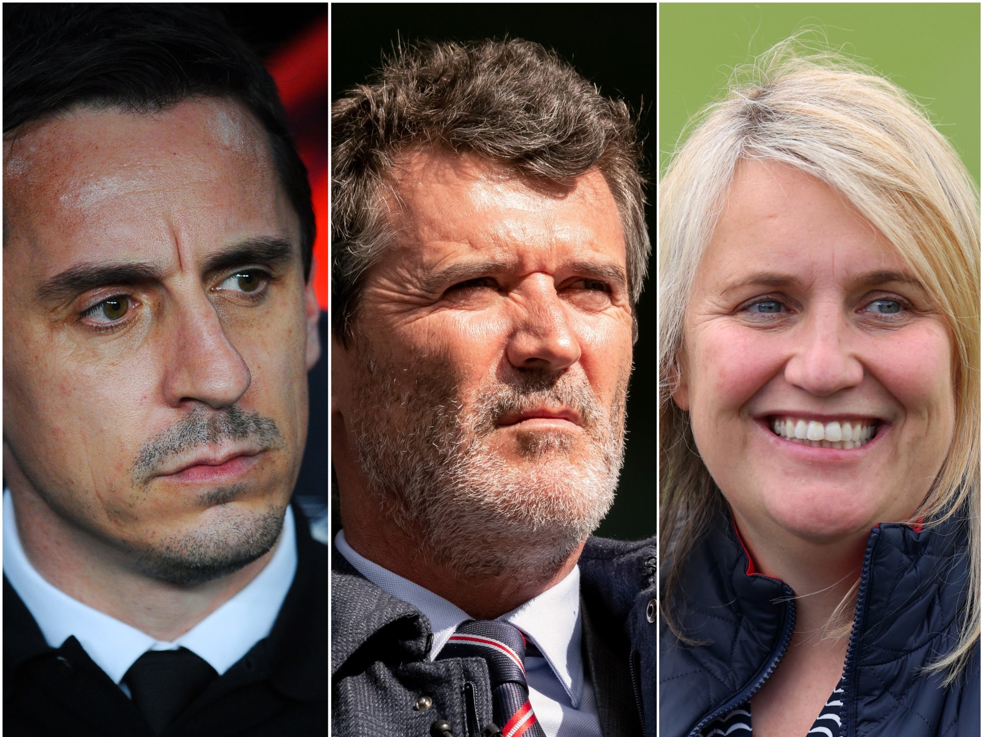 Gary Neville, Roy Keane and Emma Hayes (L-R)