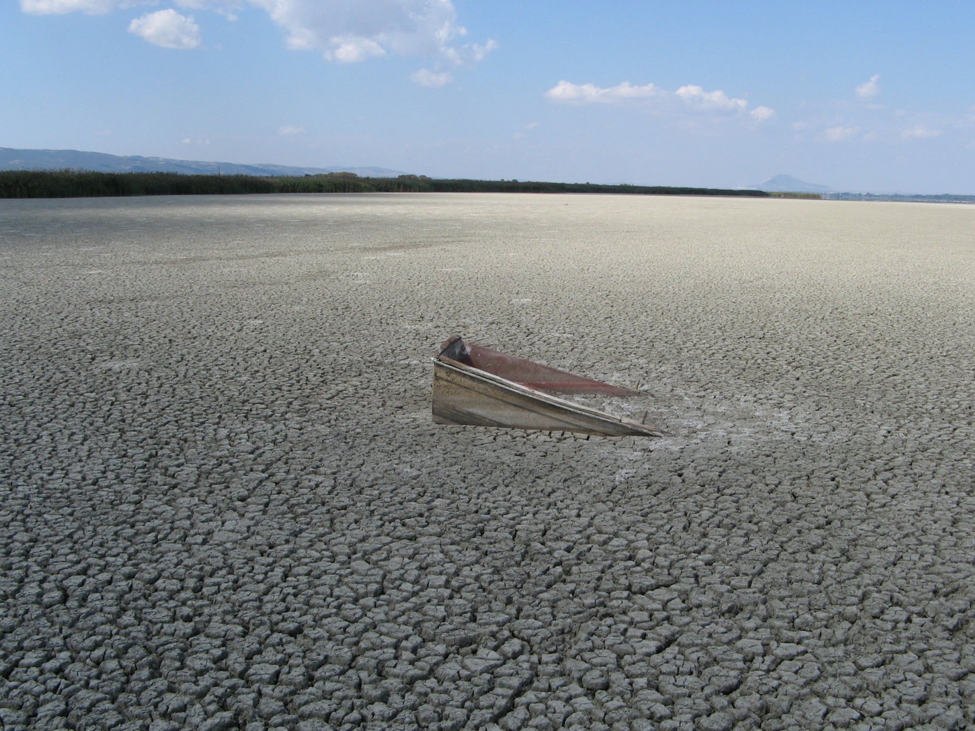 Lake Volvi in Greece temporarily dries up as a consequence of excessive irrigation for agriculture paired with climate change – one of many examples of a freshwater system under human impact