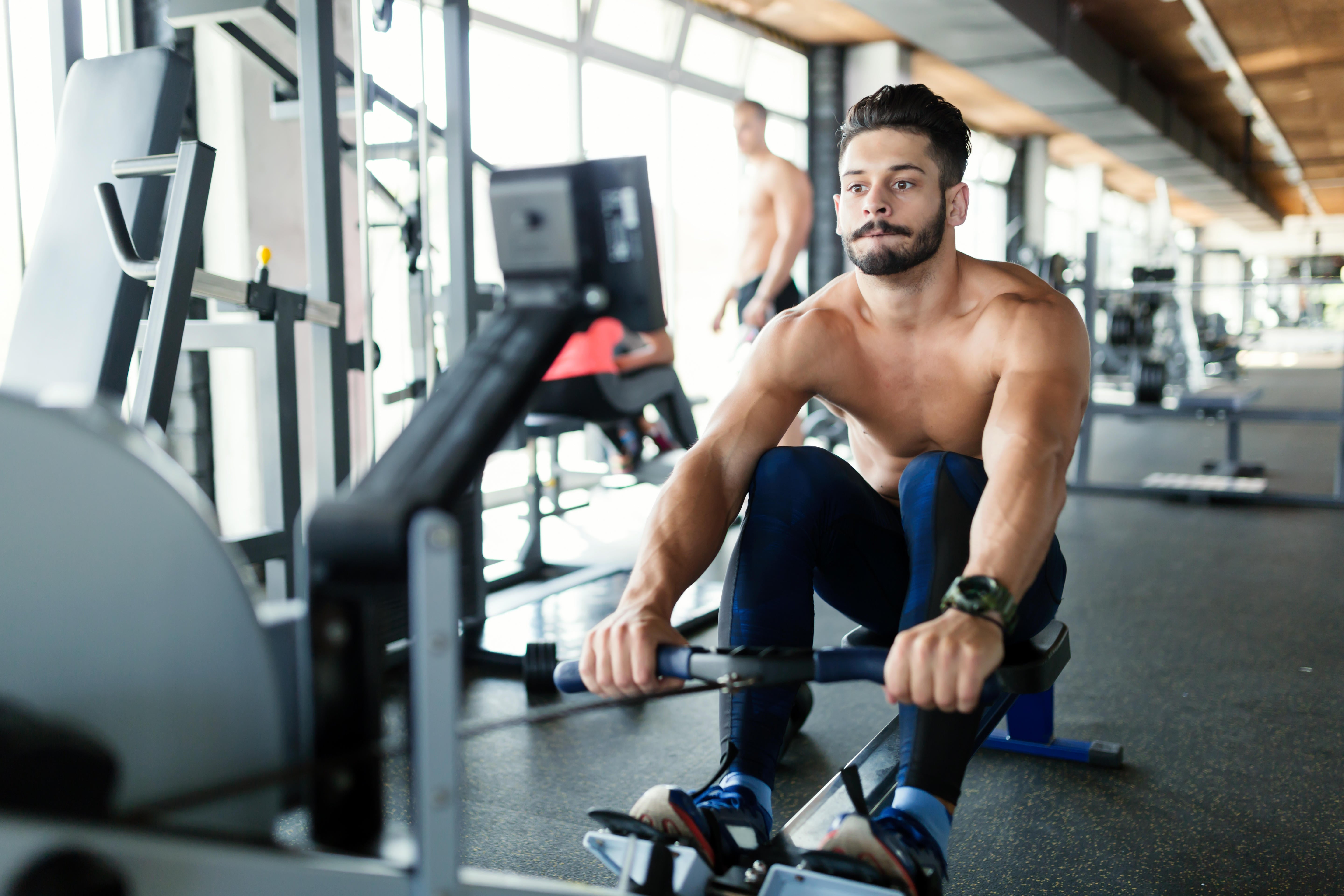 Man on rowing machine